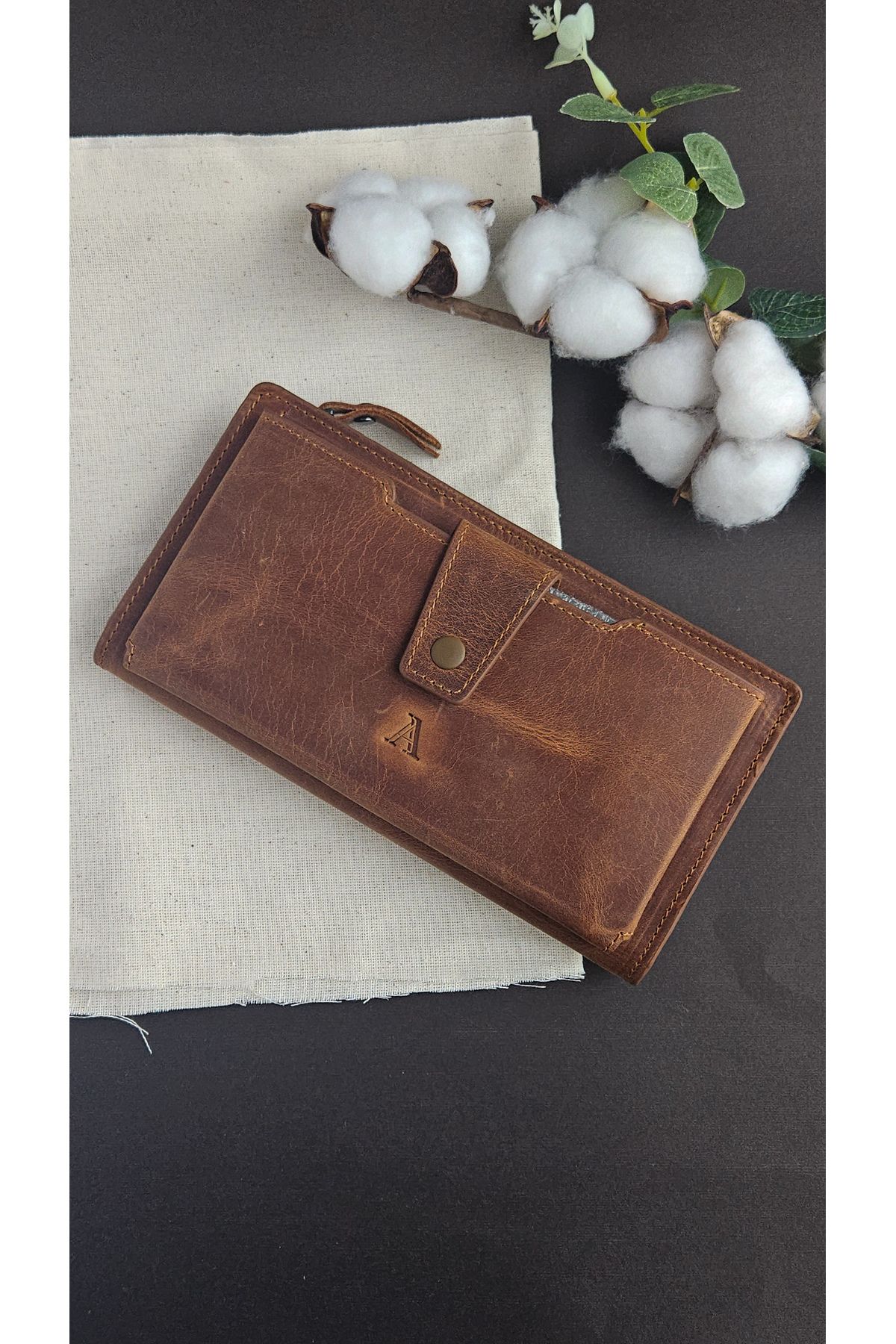 Aydın Deri Luxury Hakiki Deri Telefon Hazneli Taba Portföy Cüzdan - Kadın Erkek Unisex Günlük& Hediye