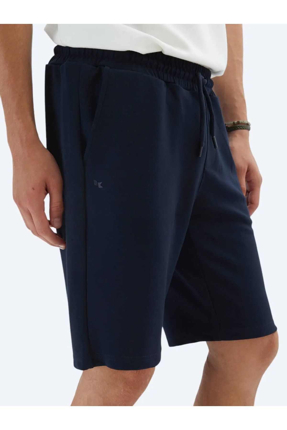Lacivert Düz Örme Jogging Fit Spor Bermuda - 4