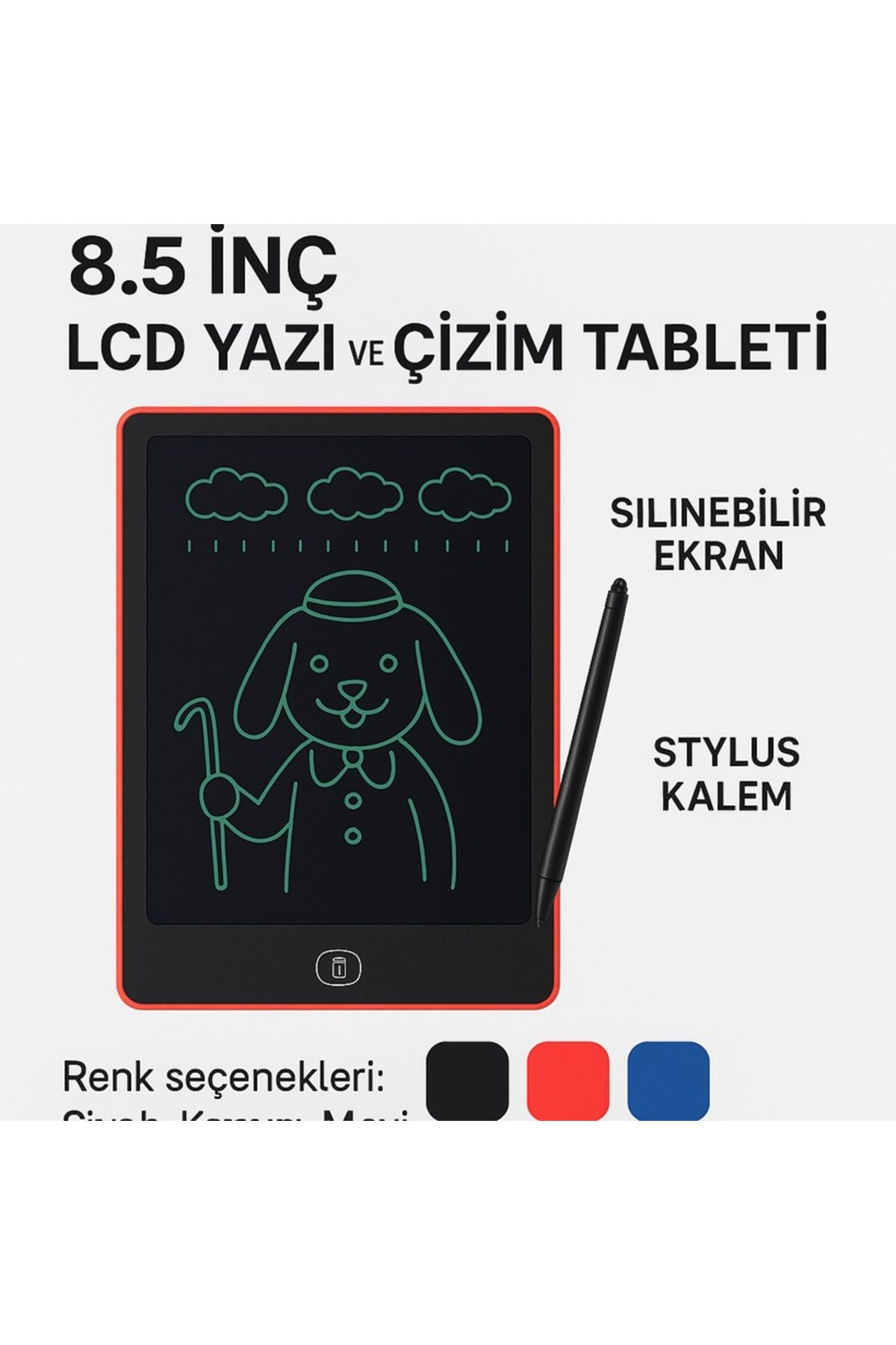 keyfisepet en keyifli sepet 8.5 İnç LCD Yazı ve Çizim Tableti – Silinebilir Ekranlı Not Defteri + Stylus Kalem