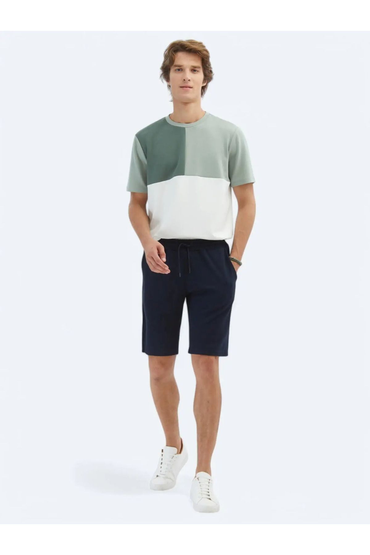 Lacivert Düz Örme Jogging Fit Spor Bermuda - 1