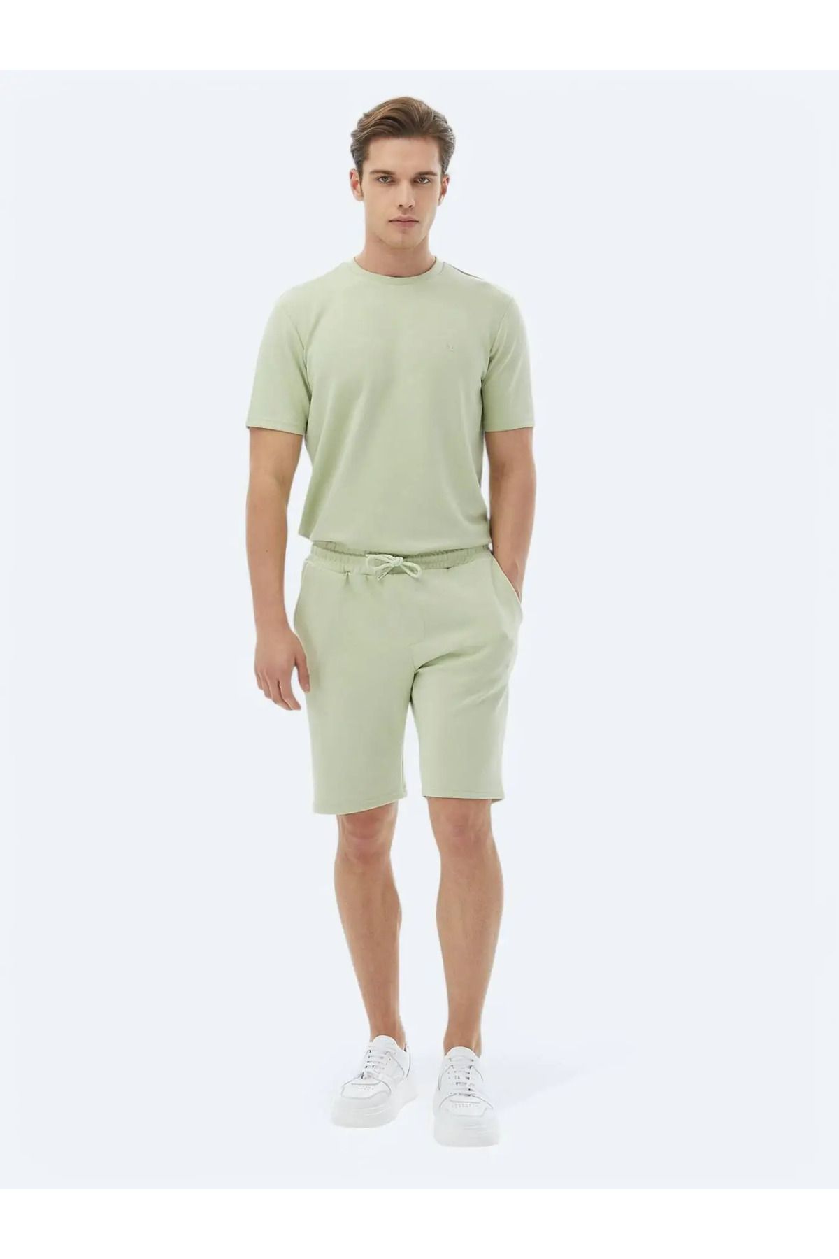 Kip Bermude Casual Verde Deschis - Jogging Tricotat Simplu Masculin - L