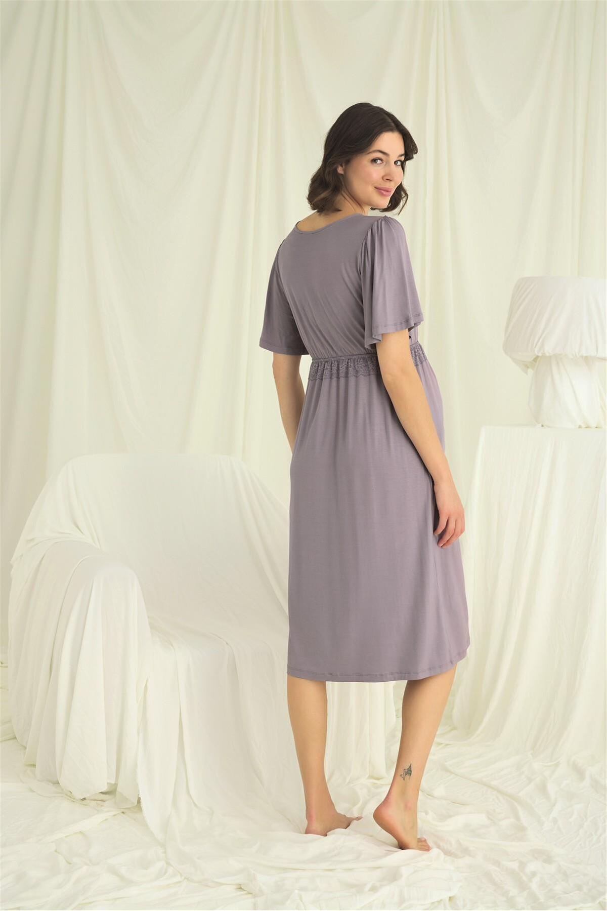 MONAMİSE-Lace Front Buttoned Maternity Nightgown 6