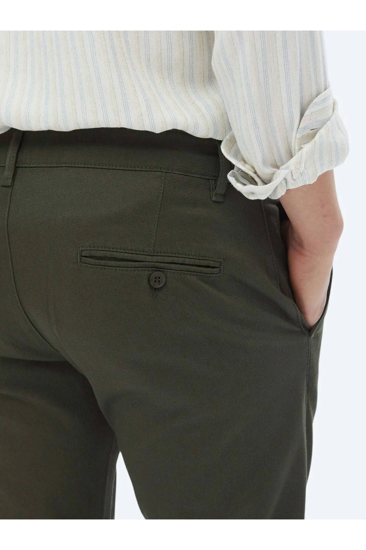 Kip-Khaki Straight Woven Regular Fit Casual Cotton Blended Pants 5