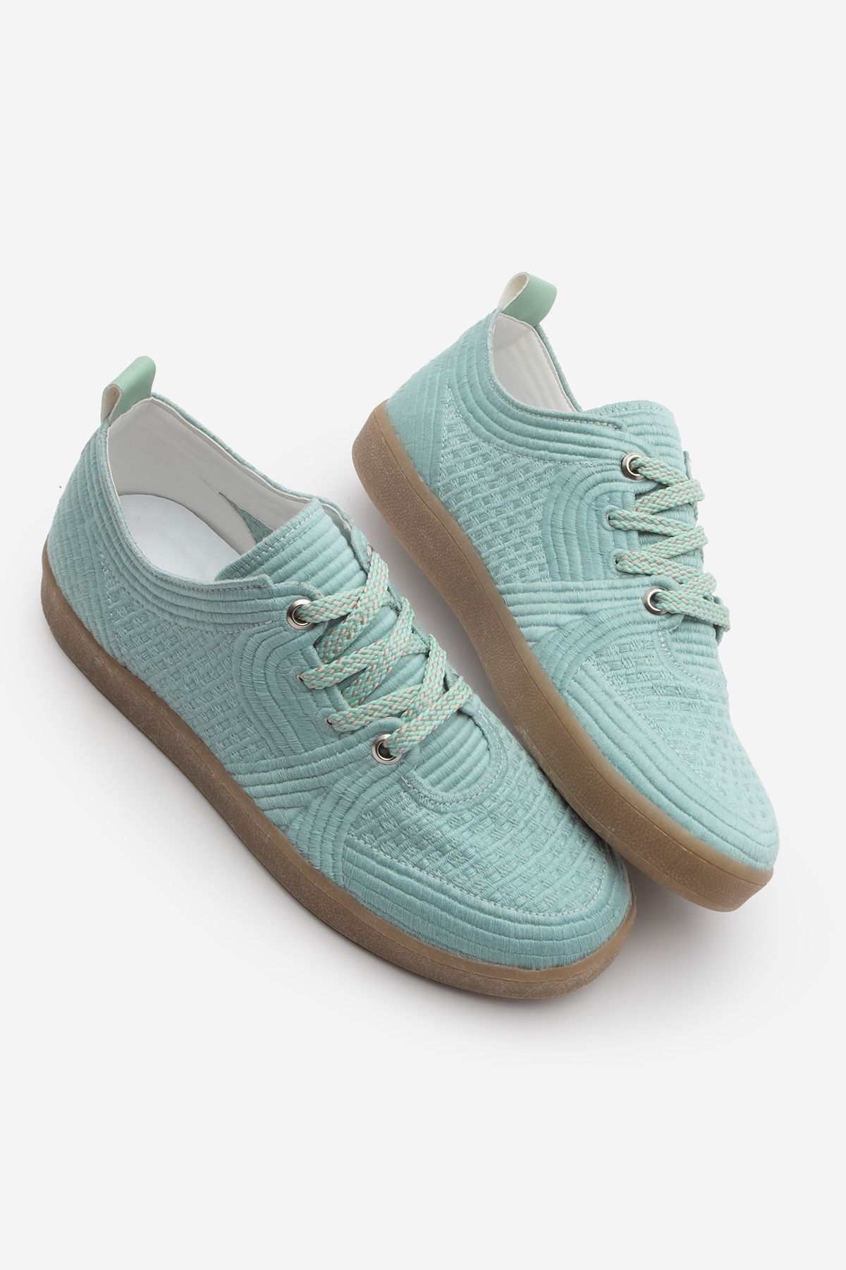 Marjin Damskie Trampki - Haftowane Kolorowe Trampki Sznurowane - Aqua Green Kobieta - 38
