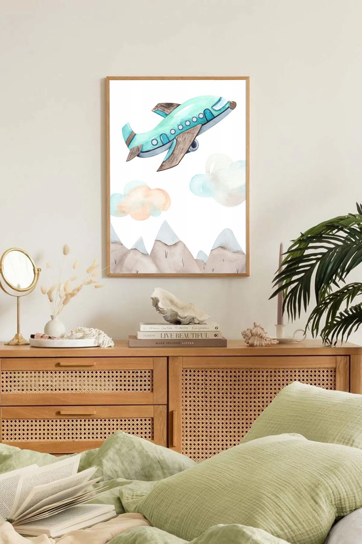 Dekorsiahome Tek Parça Ahşap Çerçeveli Oturma Odası Salon Mutfak Tablo TK0334