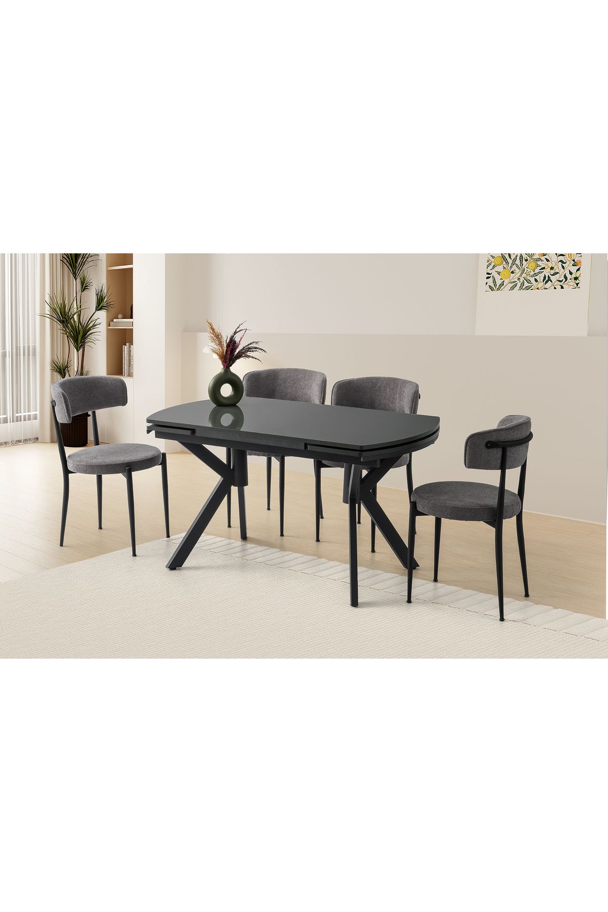 Levent Mobilya Aksesuar STEEL HG MASA, ARMONİ SANDALYE, KOYU GRİ, 130x80