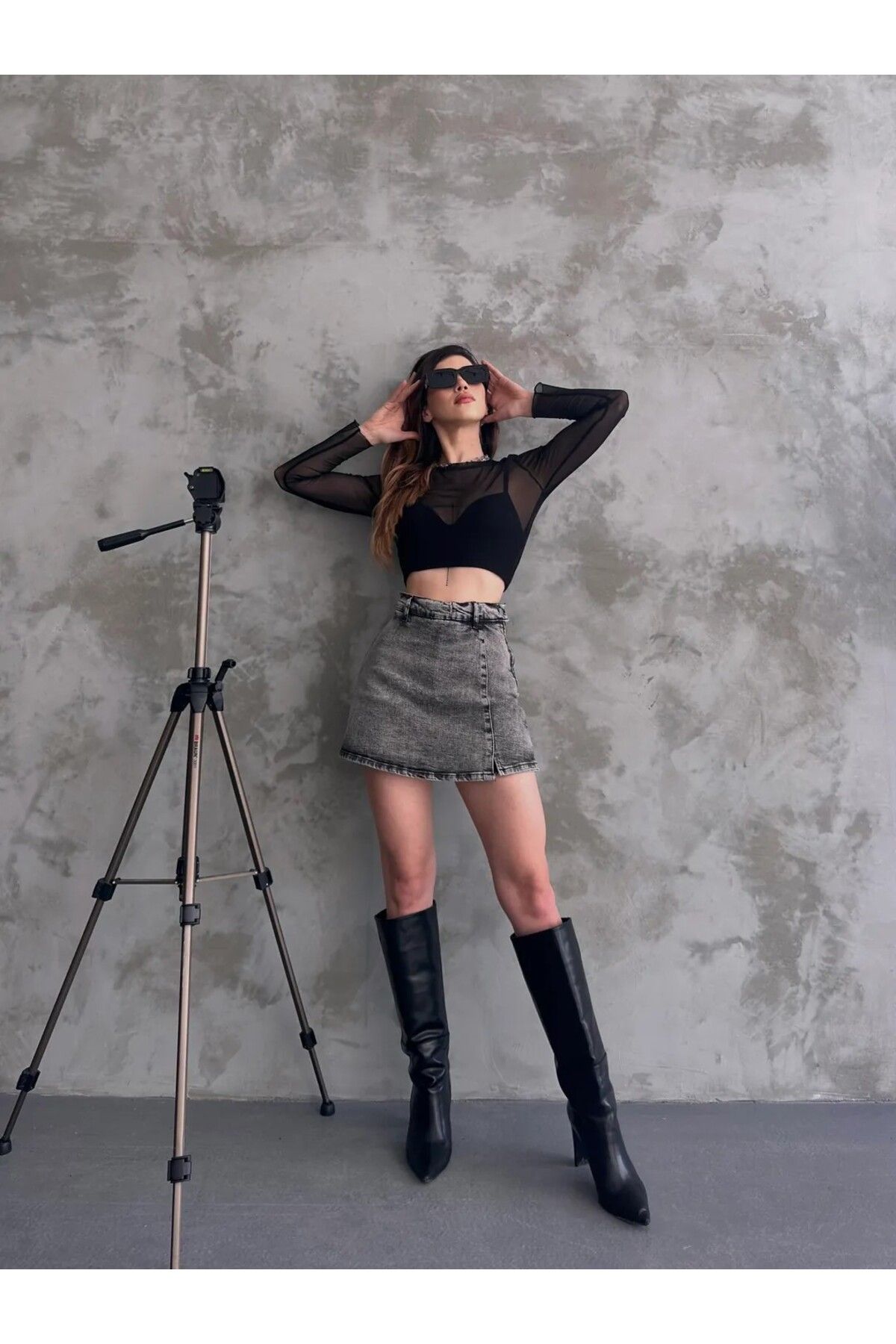 Pearl Life Kadfın Yırtmaç Detaylı Denim Şort Etek