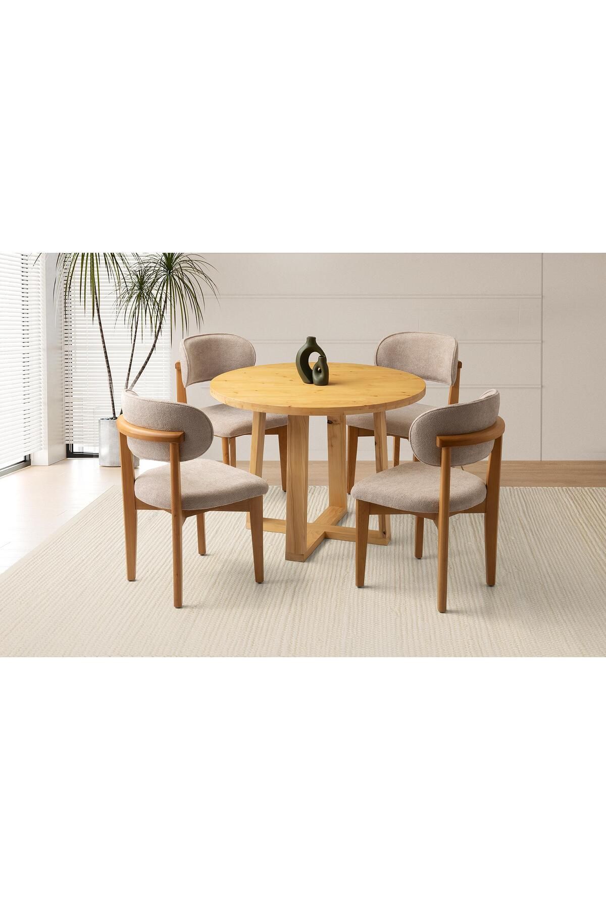 Levent Mobilya Aksesuar GİRİT MASA, UMAY SANDALYE, NATURAL, 100x100