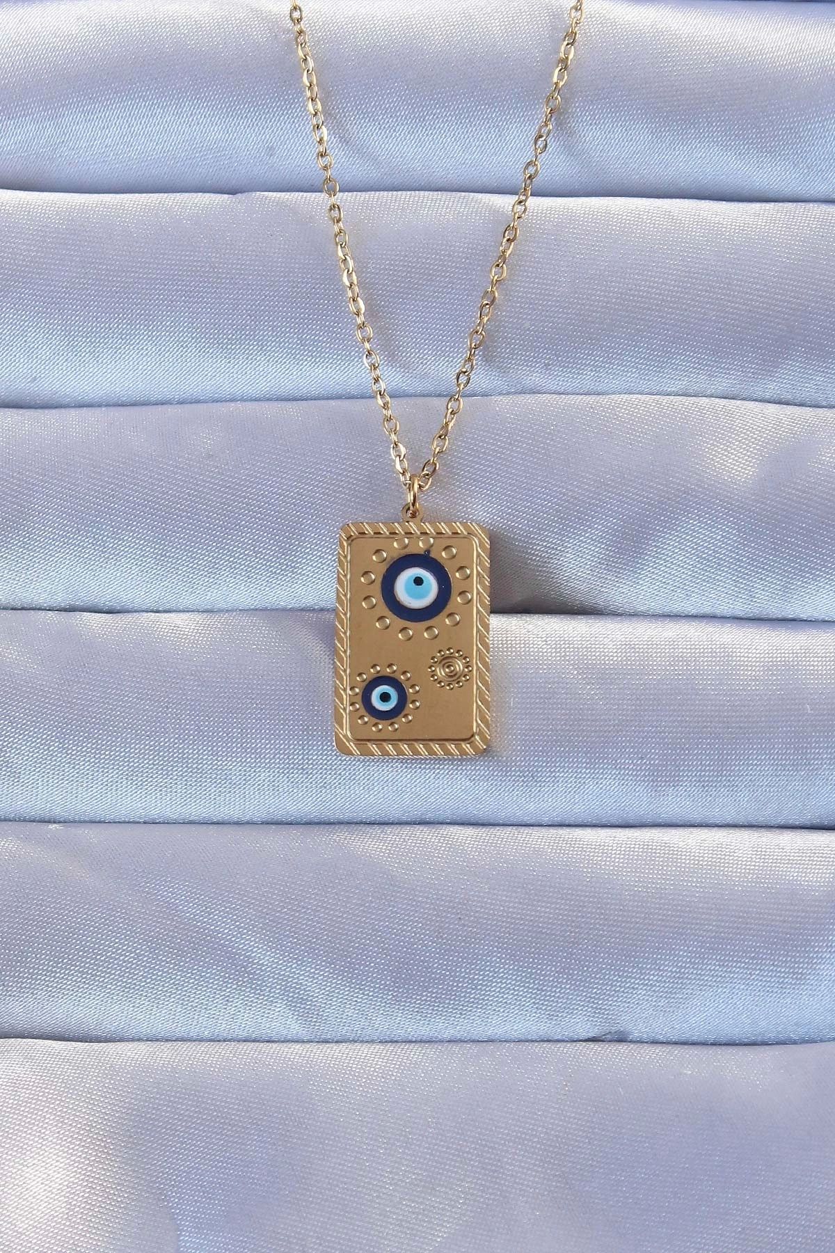 luz&pos 316L Altın Renk İşlemeli Nazarlı Vintage Kolye