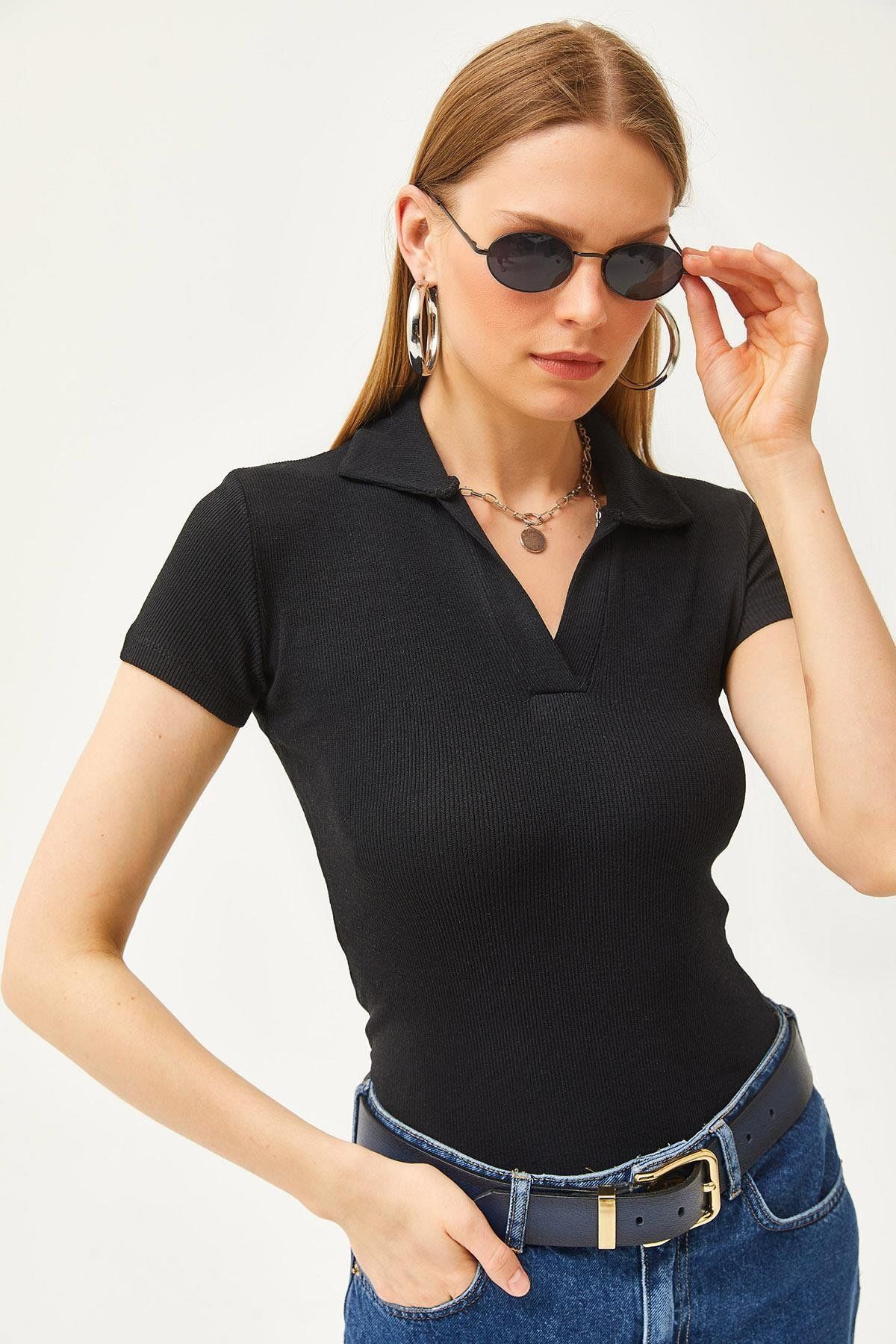 Giyimsel POLO YAKA KAŞKORSE KUMAŞ LİKRALI KADIN BADİ