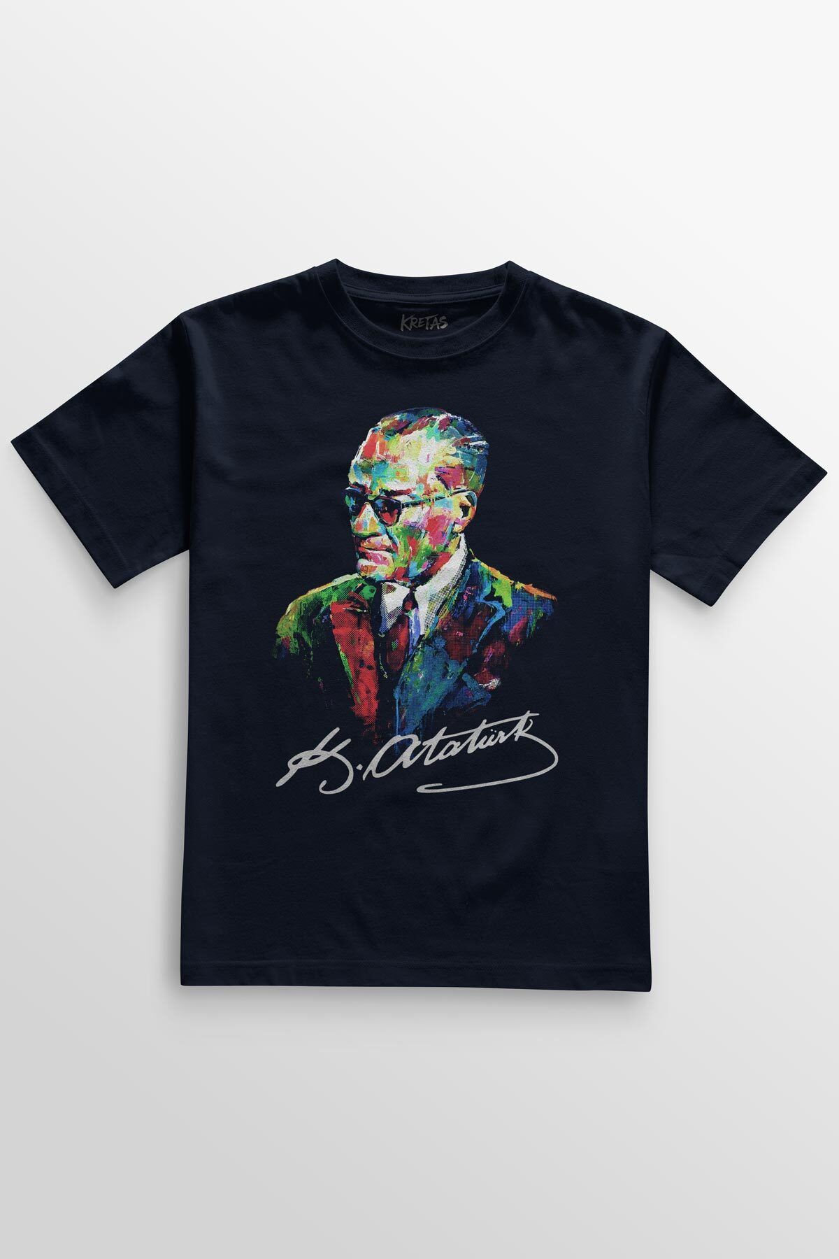 Kretas Lacivert Renkli Tişört Atatürk Karizma Gözlüklü Gazi Mustafa Kemal 29 Ekim 19 Mayıs Baskılı T-shirt