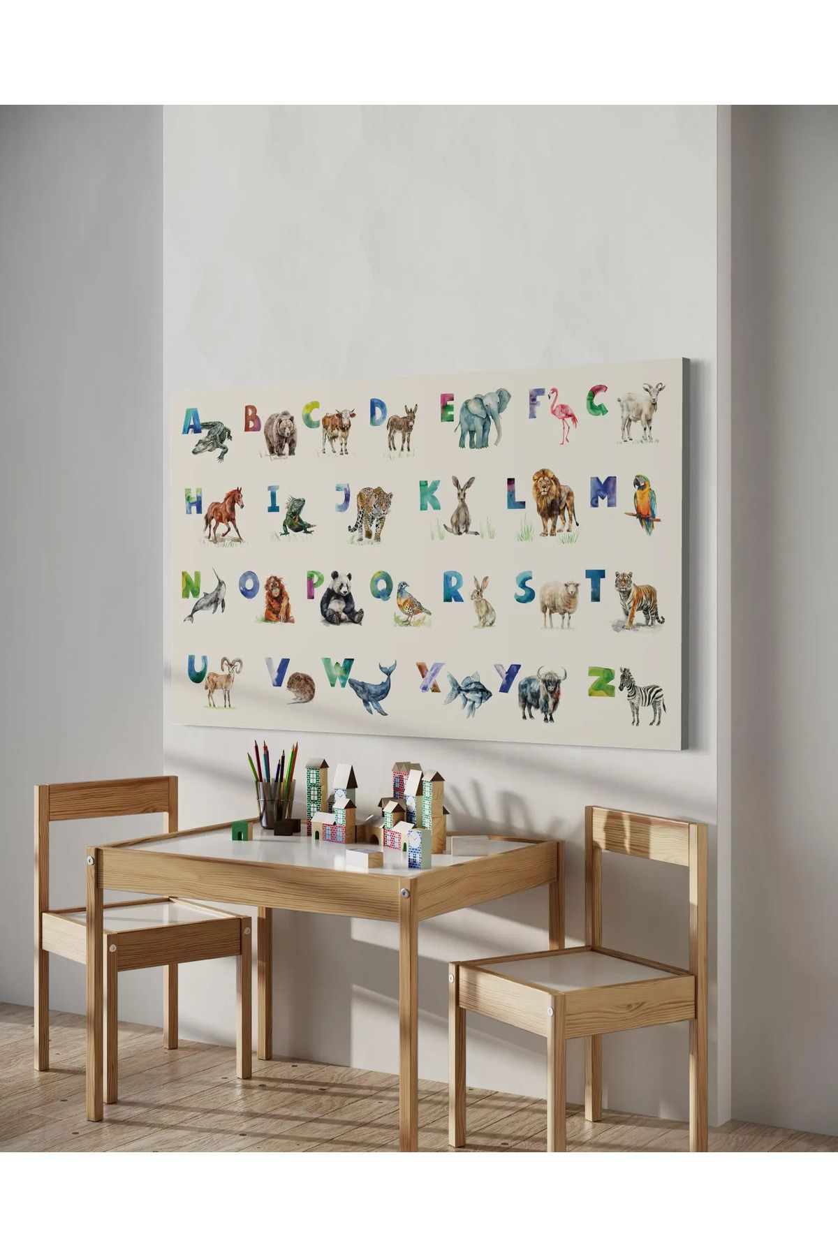 ni decor Hayvan Alfabesi Eğitici Çocuk Odası Kanvas Tablo
