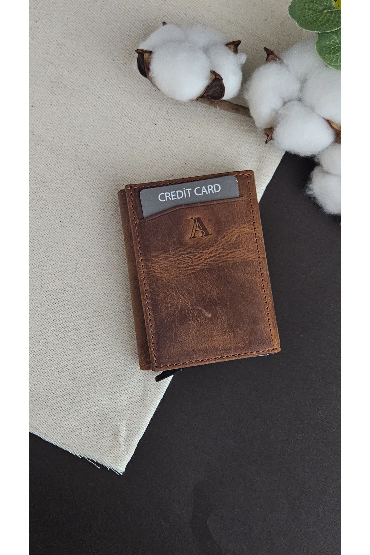 Aydın Deri Luxury Hakiki Deri Mekanizmalı Taba Cüzdan - Kadın Erkek Unisex Günlük& Hediye