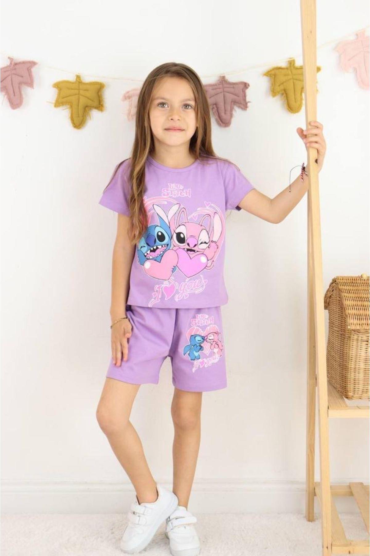 2kids2mom-Character Printed T-Shirt and Shorts Bottom Top Girl's Set (3-12 Years) 2