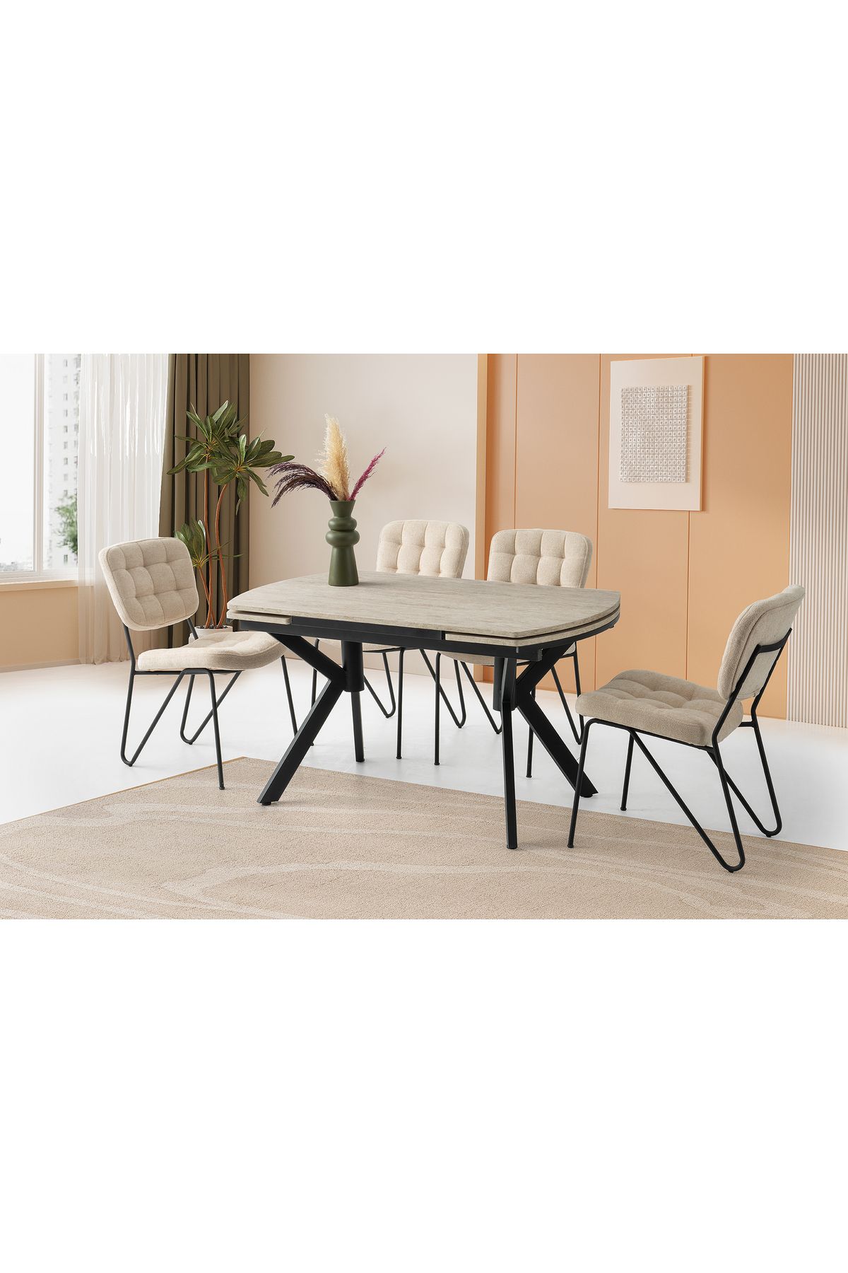 Levent Mobilya Aksesuar STEEL MASA, BANKY SANDALYE, SİDON, 130x80