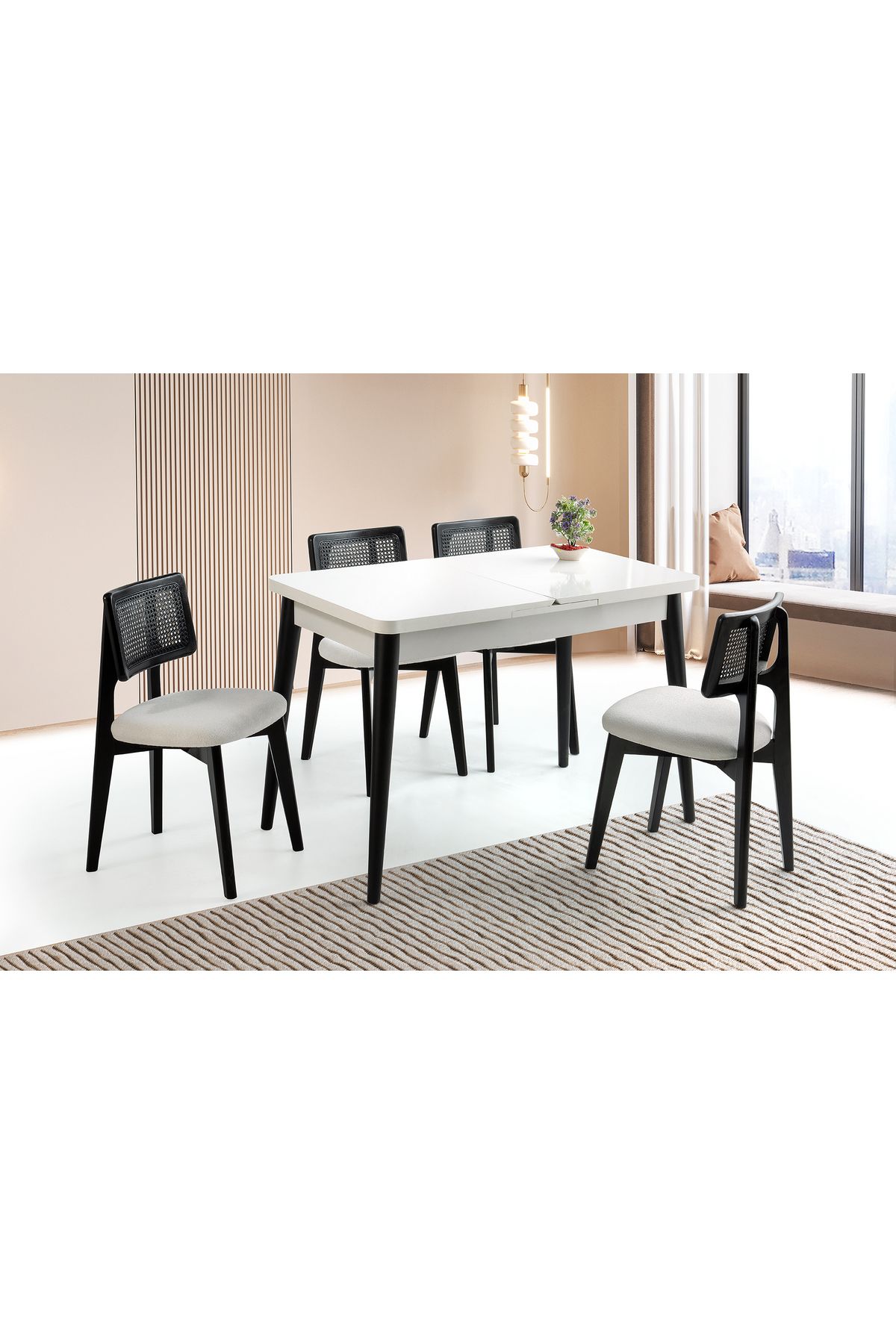 Levent Mobilya Aksesuar SİMA KELEBEK MASA, ZİON SANDALYE, BEYAZ, 120x70