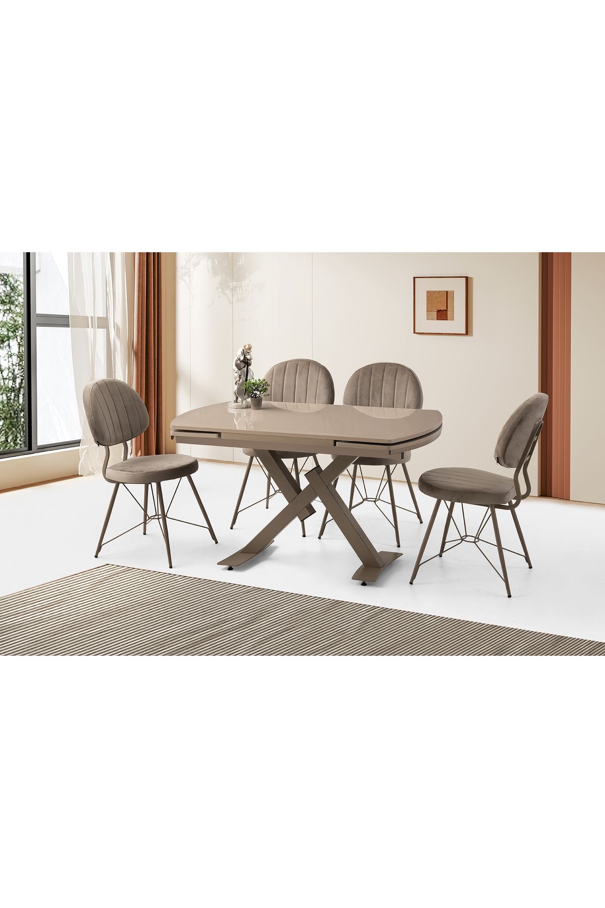 Levent Mobilya Aksesuar STEEL HG MASA, METAXİ SANDALYE, CAPPİCİNO, 130x80