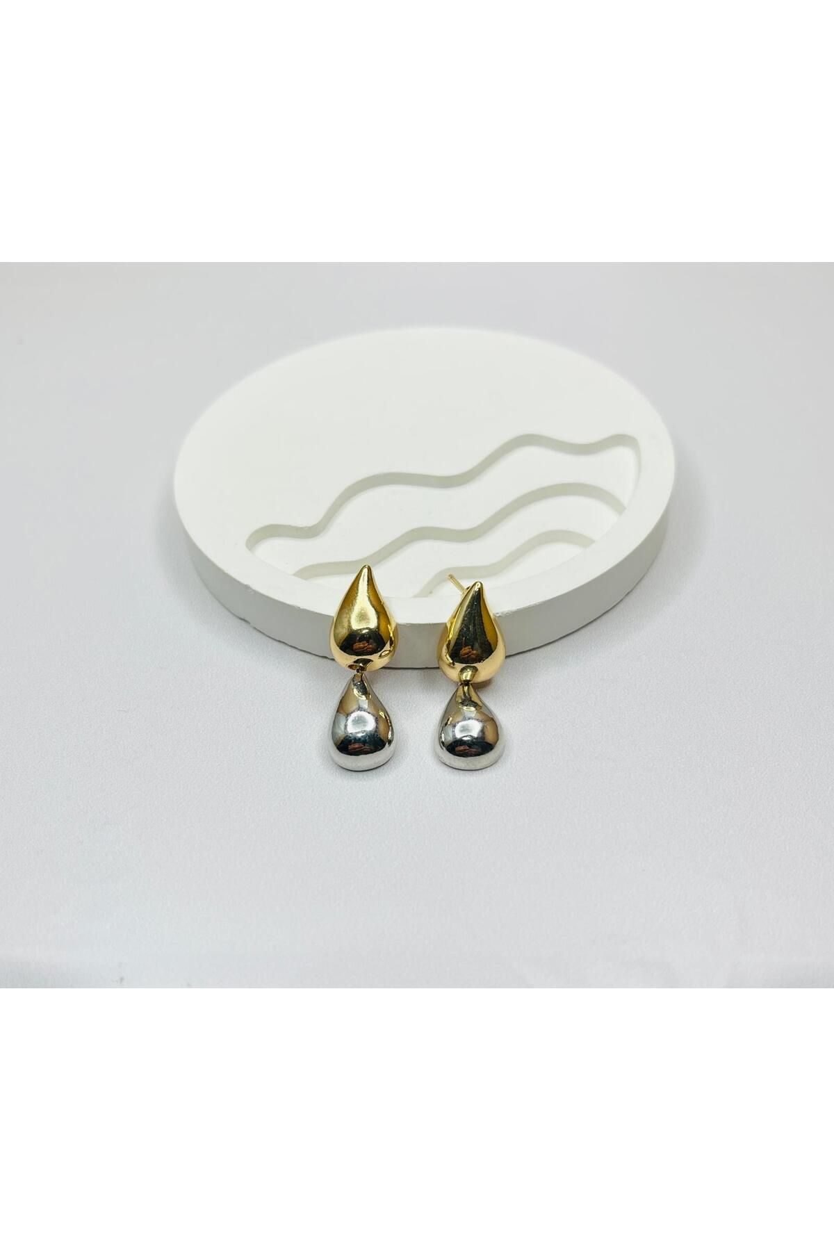 ASİN ACCESSORİES Çift Renk Damla Küpe - VİP Küpe