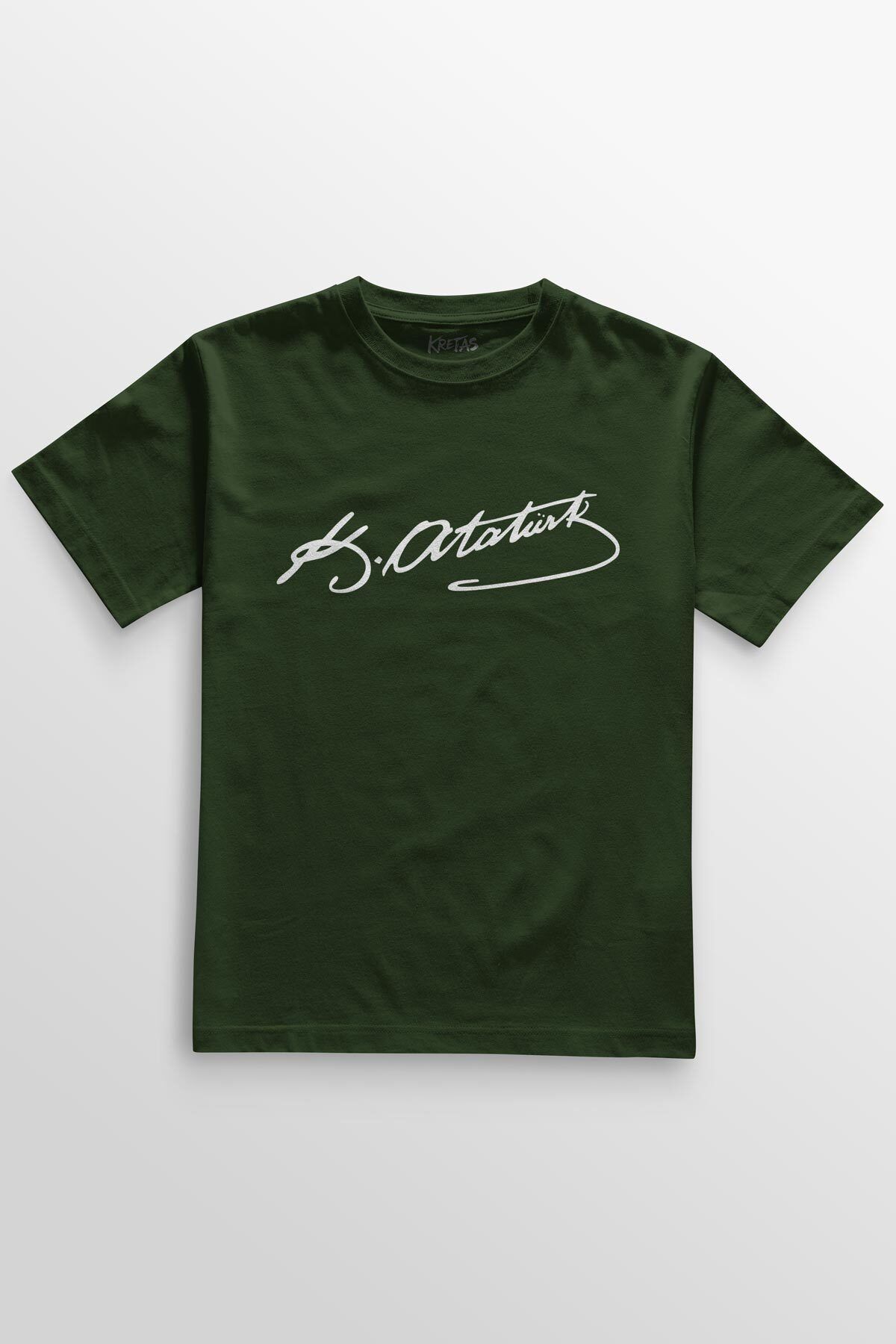 Kretas Haki Renk Mustafa Kemal Atatürk İmzası İmza 10 Kasım Baskılı Tişört Unisex T-Shirt