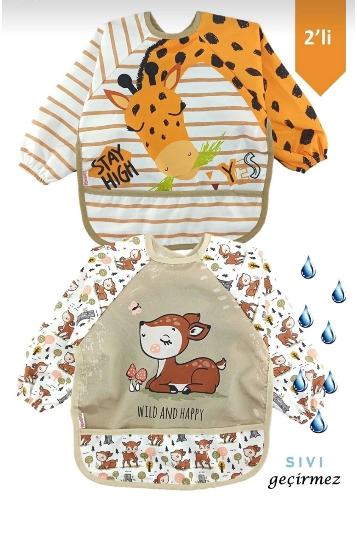 Bebechi Uzun Kollu Sıvı Geçirmez Mama Önlüğü 2'li Set (6-24 AY) fotoğrafı 2 (önizleme)