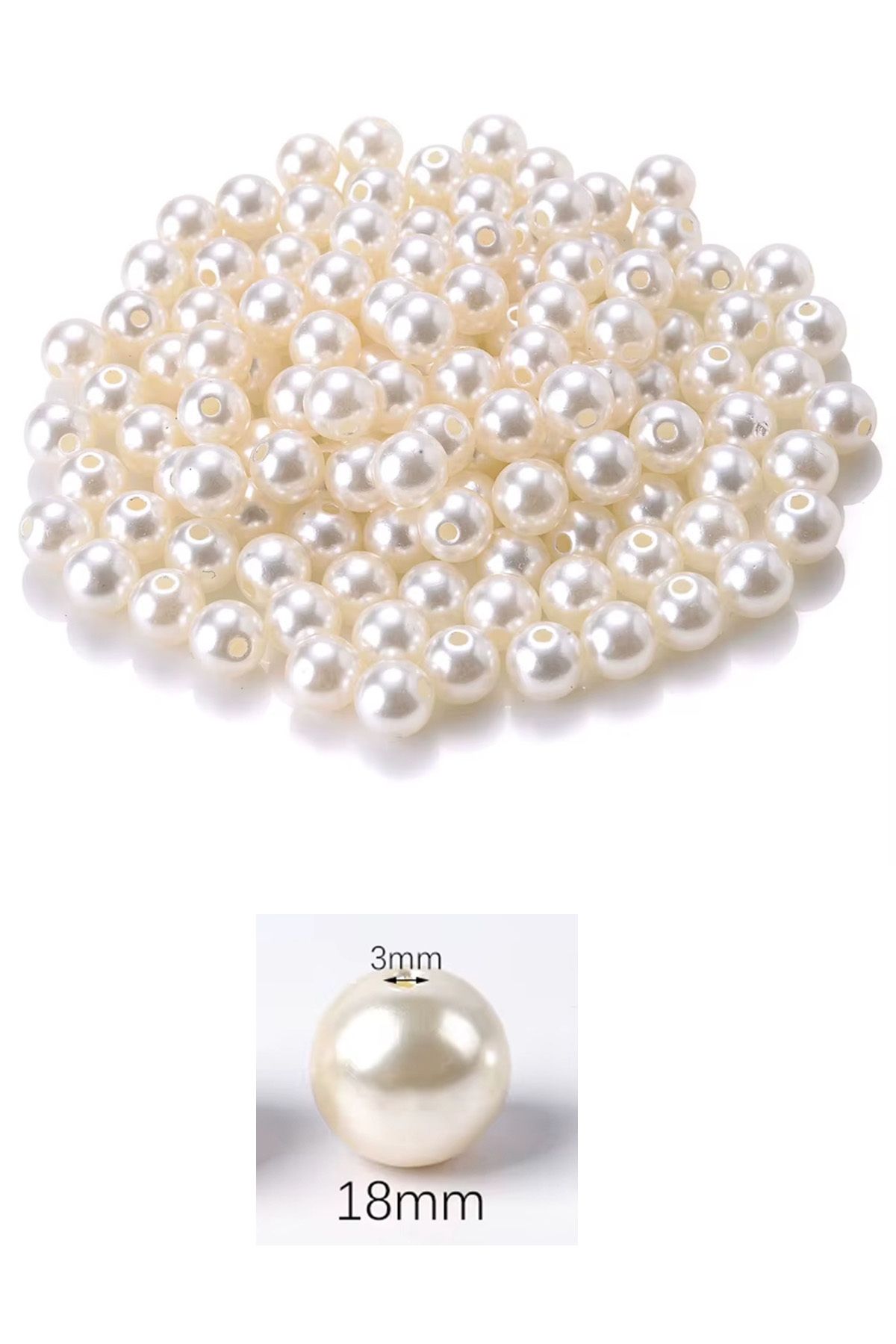 MBB ETİCARET 50 gram 18mm Krem Renk Plastik İnci Boncuk Çanta ve Takı Yapım Boncuğu (~11 adet)