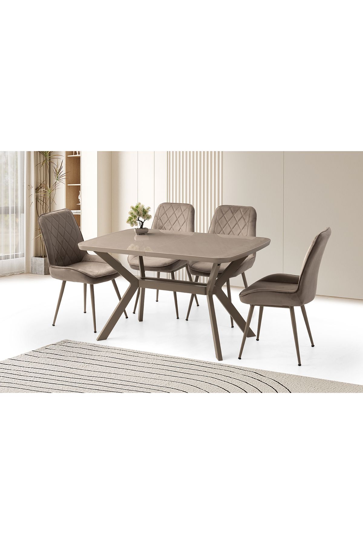 Levent Mobilya Aksesuar ZÜMRÜT MASA, ALORA SANDALYE, CAPPİCİNO, 130x90