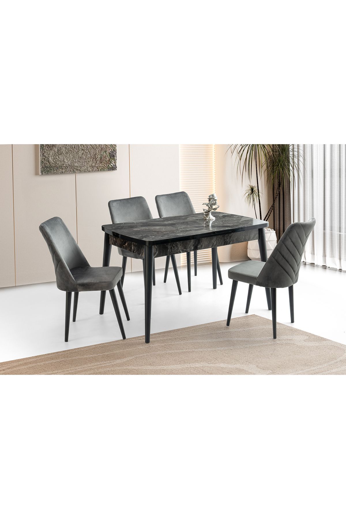 Levent Mobilya Aksesuar SİMA KELEBEK MASA, TİLYA SANDALYE, SİYAH, 130x80