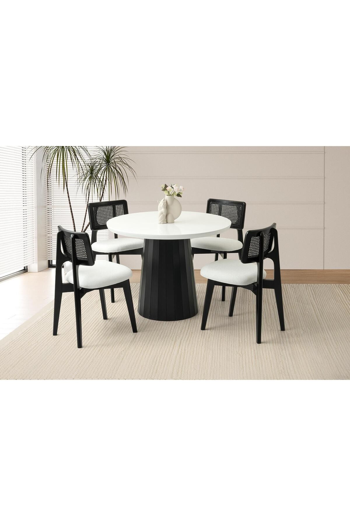Levent Mobilya Aksesuar ATİNA HG MASA, ZİON SANDALYE, KAR BEYAZ, 100x100