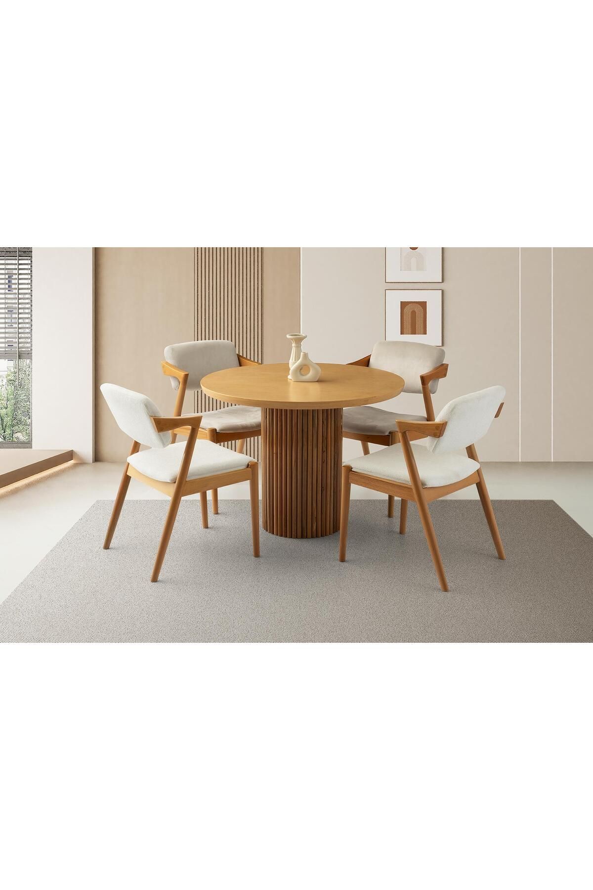 Levent Mobilya Aksesuar EKSEN MASA, SİRİUS SANDALYE, NATURAL, 100x100