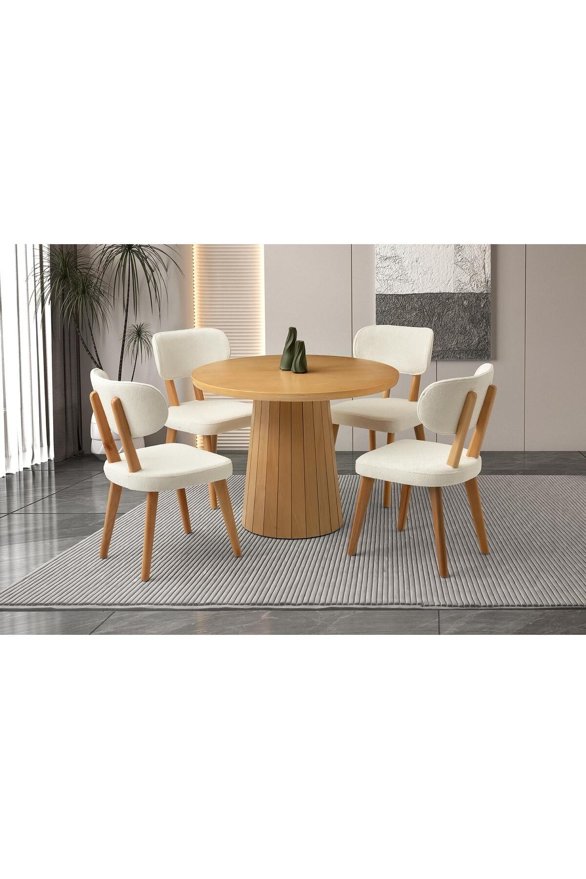 Levent Mobilya Aksesuar ATİNA MASA, SİRİUS SANDALYE, NATURAL, 100x100