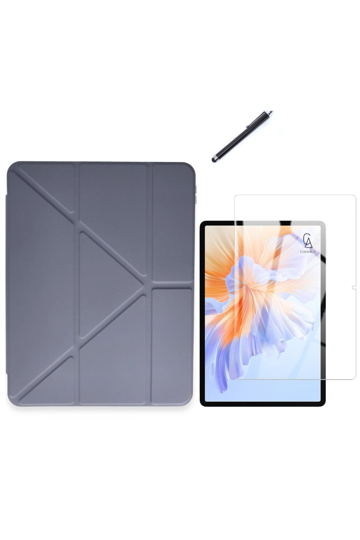Coolacs Honor Pad V9 11.5 inç Uyumlu Tri Fold Kalemlikli Tablet Kılıfı Ekran Koruyucu Kalem Seti