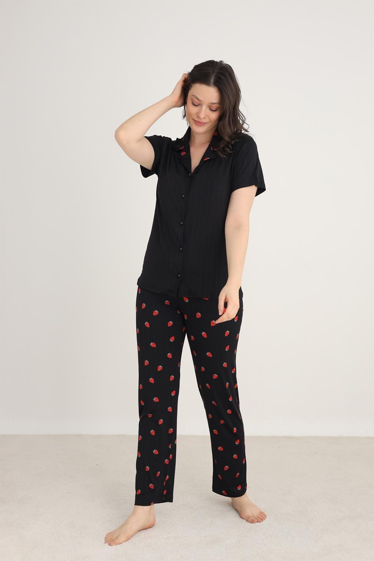 Kompedan Kadın Marlenka Önden Düğmeli Pijama Takım | 80602-889
