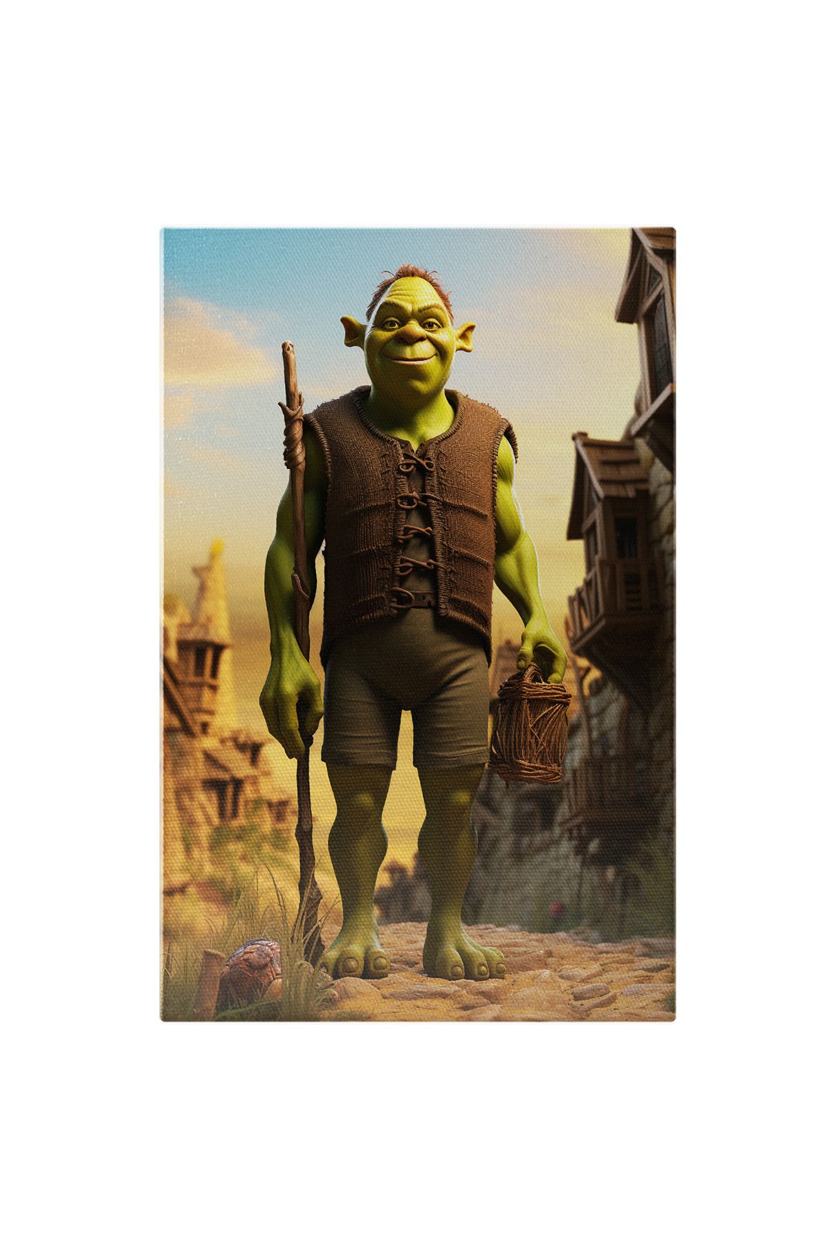 StoryGift Romania Tablou Canvas: Shrek Capcaunul Preferat In Costum De Taran Pornit La Pescuit La Marginea Satul - 40 x 25