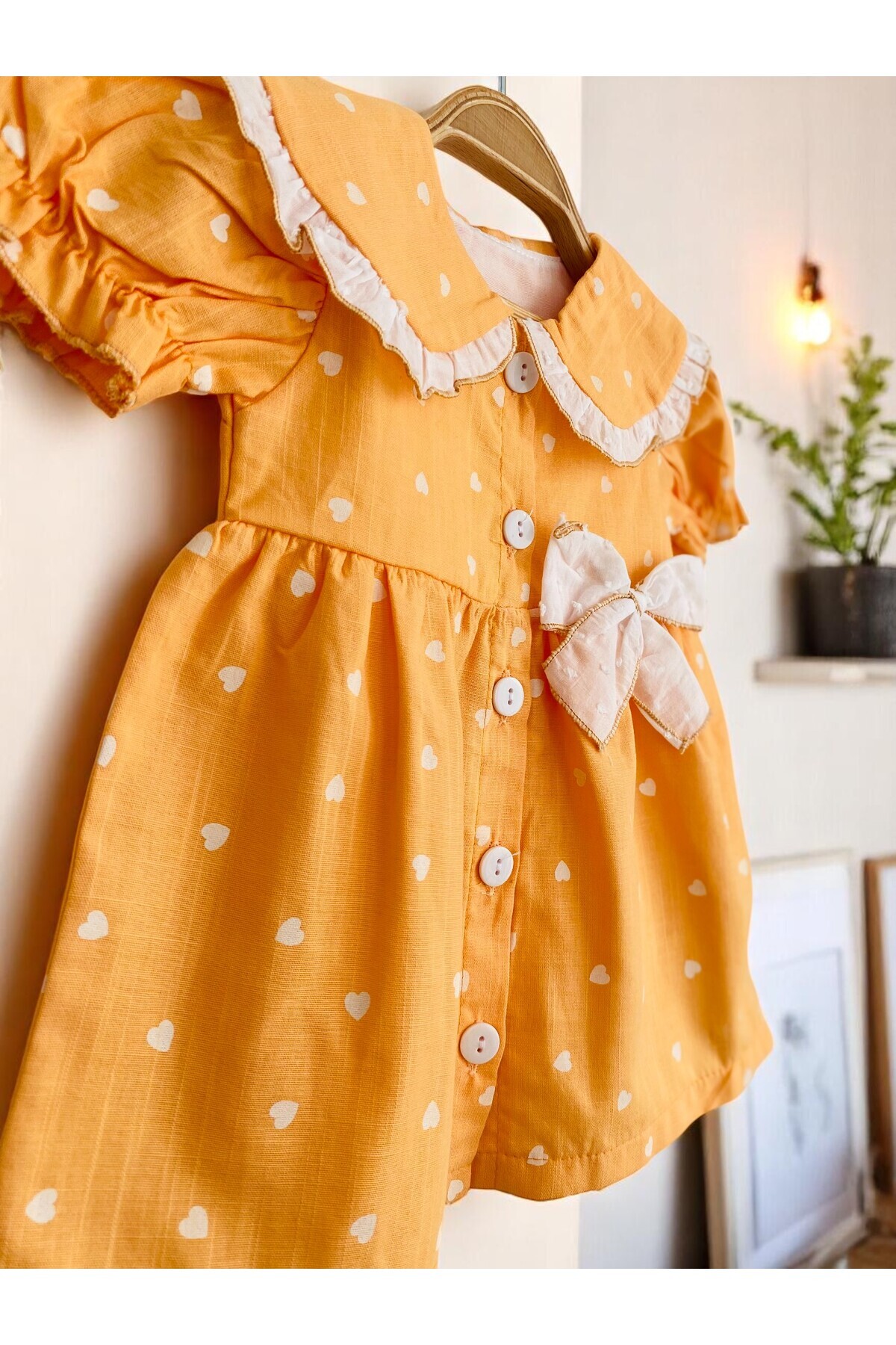 çilek bebe Kız Bebek %100 Pamuklu Keten Kalp Desenli Elbise fotoğrafı 2 (önizleme)