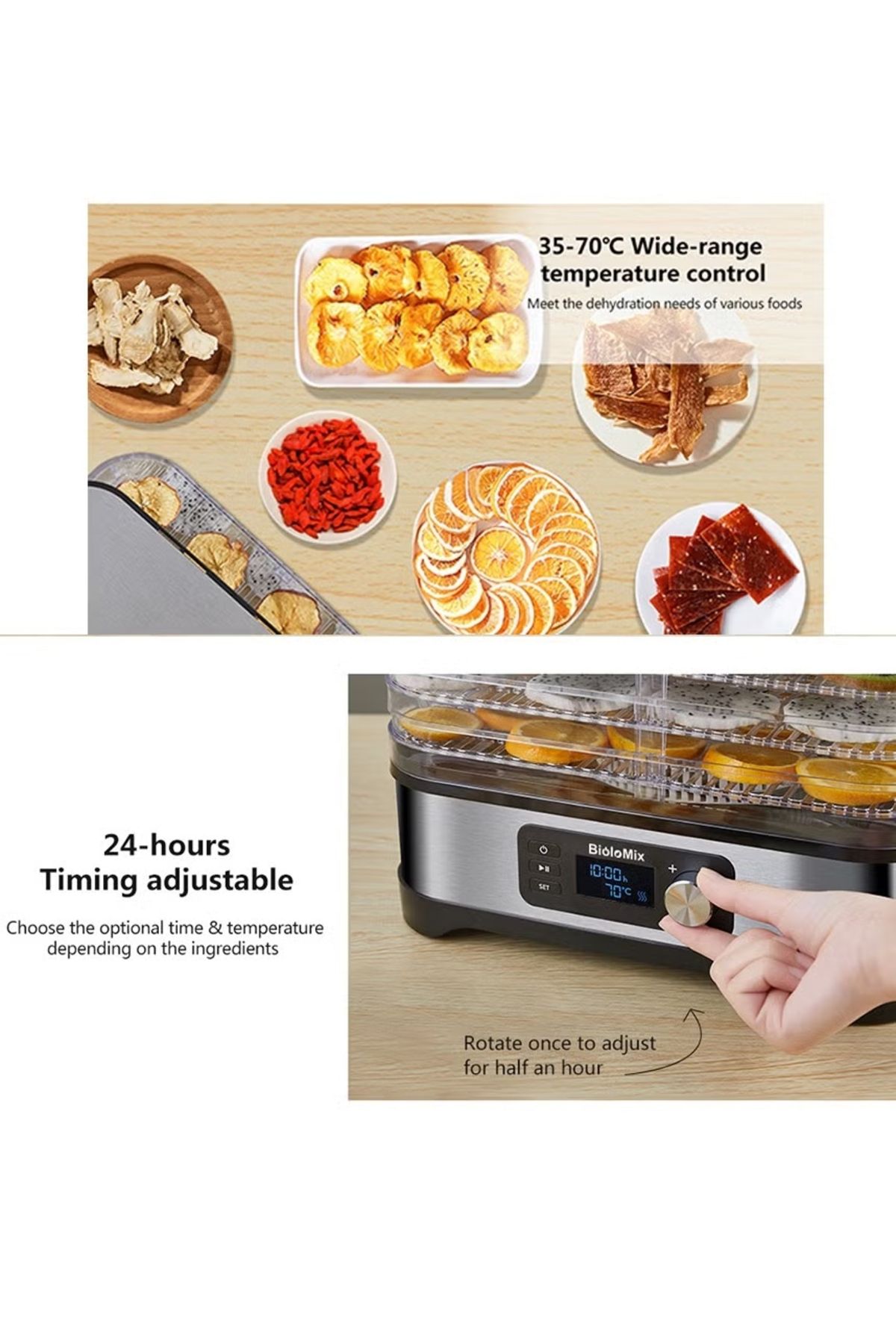 BioloMix-Food Dehydrator | Digital Adjustable Timer and Temperature Control with Drying Capacity (5 Trays) 4