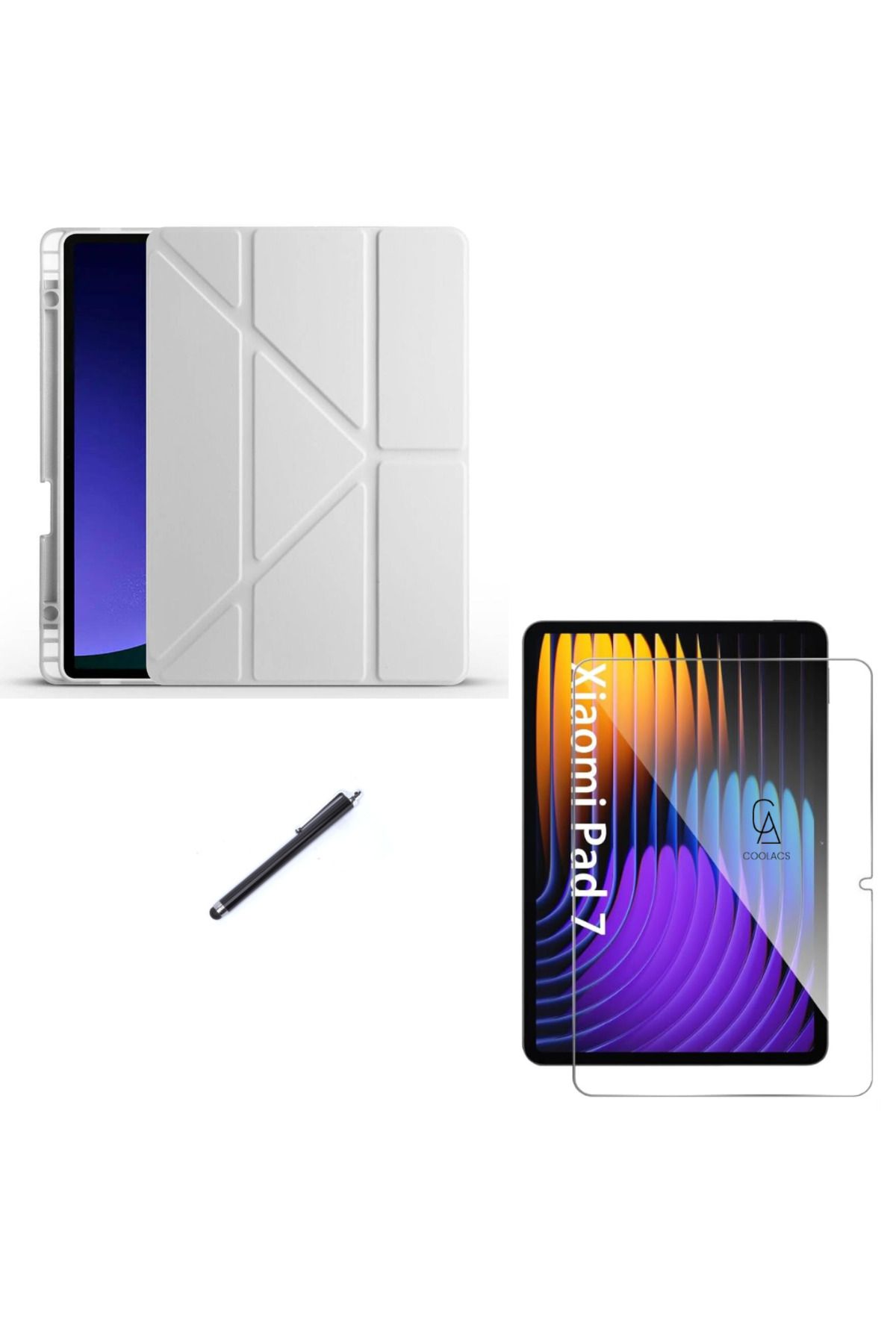 Coolacs Xiaomi Pad 7 Pro 11.2 inç Uyumlu Tri Fold Kalemlikli Tablet Kılıfı Ekran Koruyucu Kalem Seti