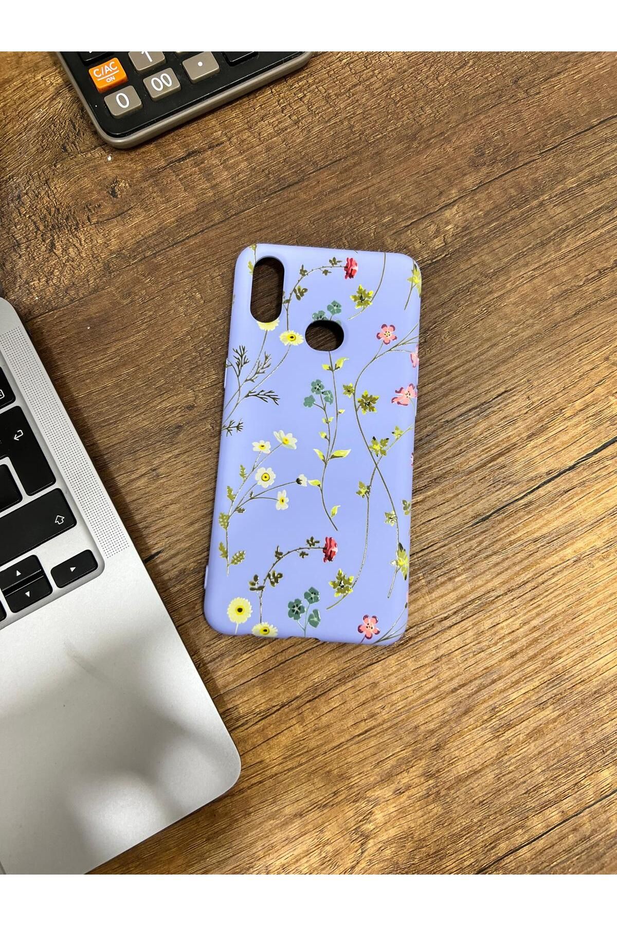 HZR Samsung A10S Bahar Çiçekleri Desenli Mavi Silikon Kılıf