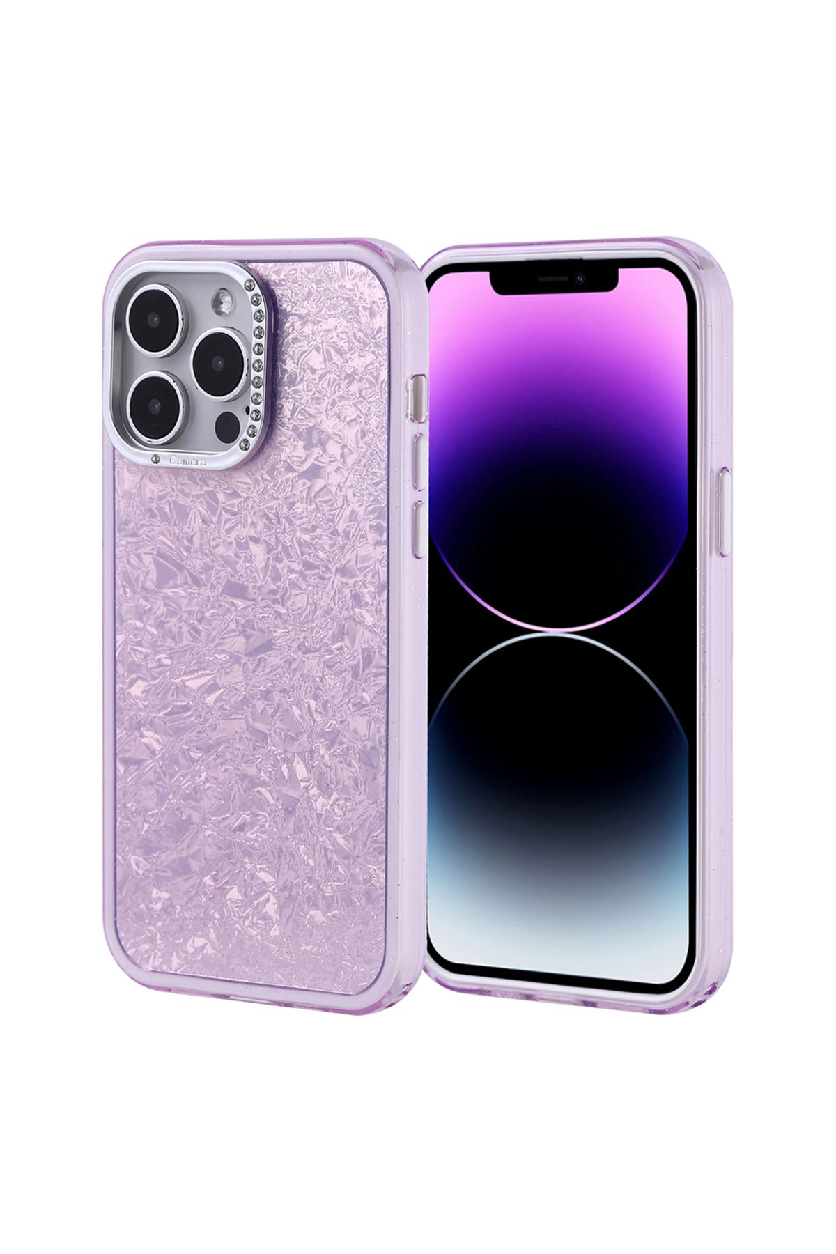Strap U Apple iPhone 14 Pro Max Kırık Cam Efektli Işıltılı Kılıf Kamera Koruması Taşlı Tasarım Kapi Kapak