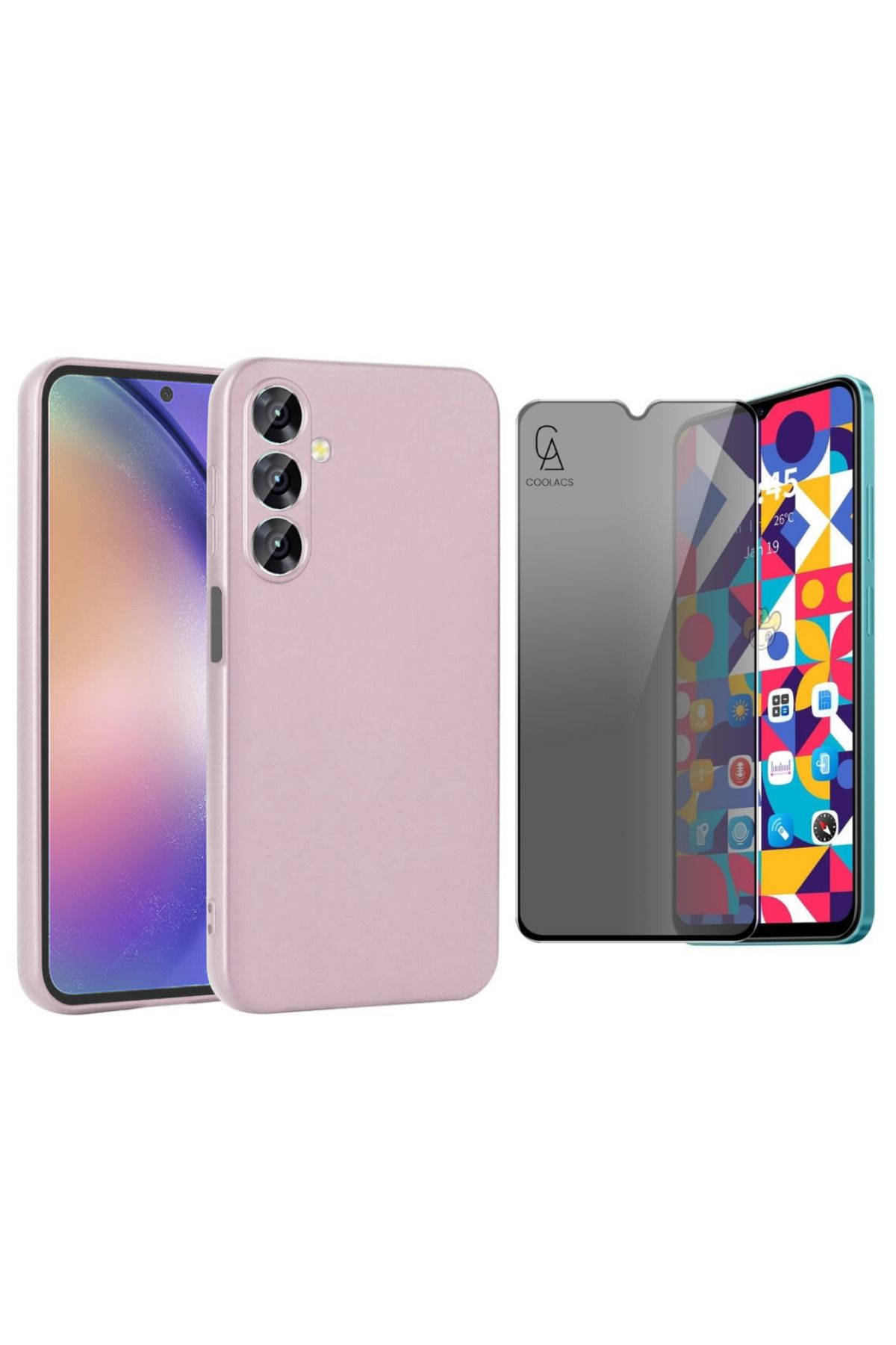 Coolacs Samsung Galaxy A16 Ile Uyumlu Soft Yumuşak Telefon Kılıfı ve Hayalet Privacy Ekran Koruyucu Seti