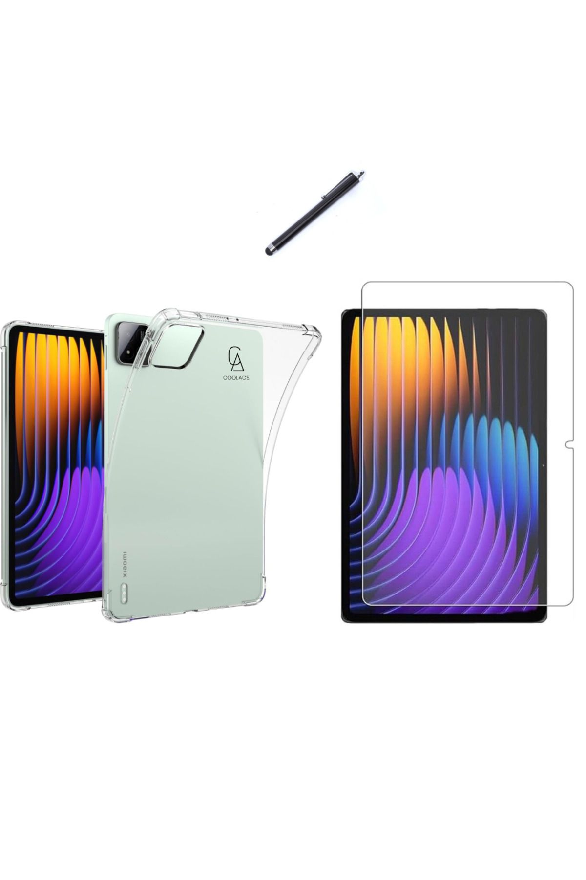 Coolacs Xiaomi Pad 7 Pro 11.2 Inç ile Uyumlu Şeffaf Esnek Silikon Tablet Kılıfı Ekran Koruyucu ve Kalem