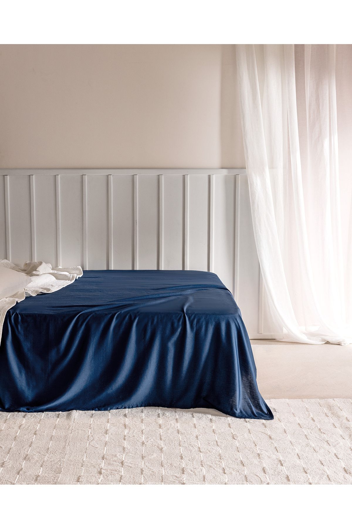 Madame Coco Ciel King Size %100 Pamuk Saten Lastiksiz Çarşaf - Lacivert