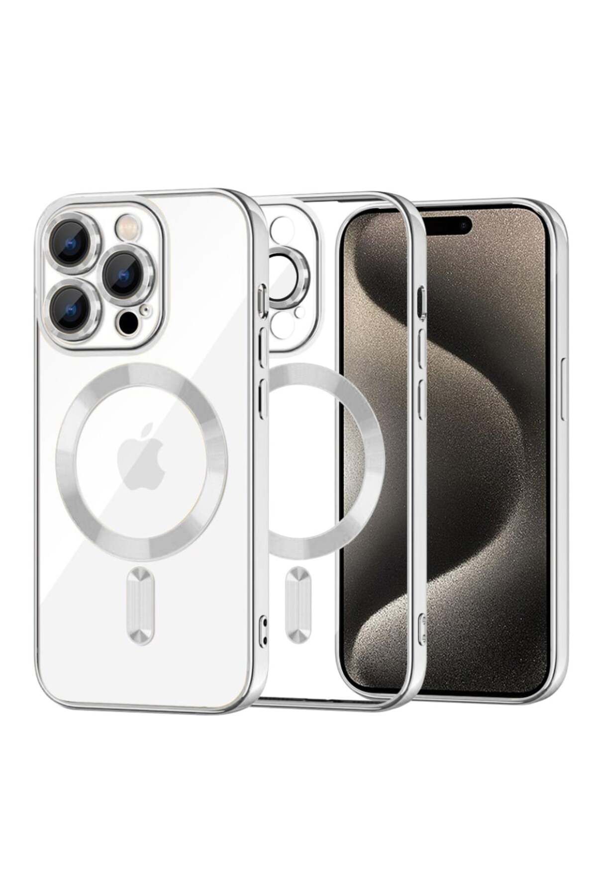 SKYDDAR INNOVATION-Husă pentru iPhone 15 Pro Max, Luxury Shield Magsafe, protecție antișoc, argintie, set autocolante 1