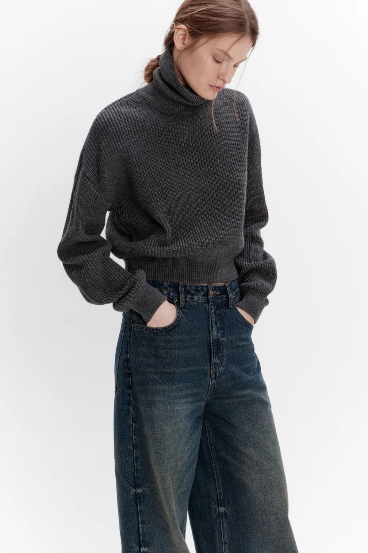 Suede Style 1001 Boğazlı yaka detaylı kalın örgü kadın kazak
