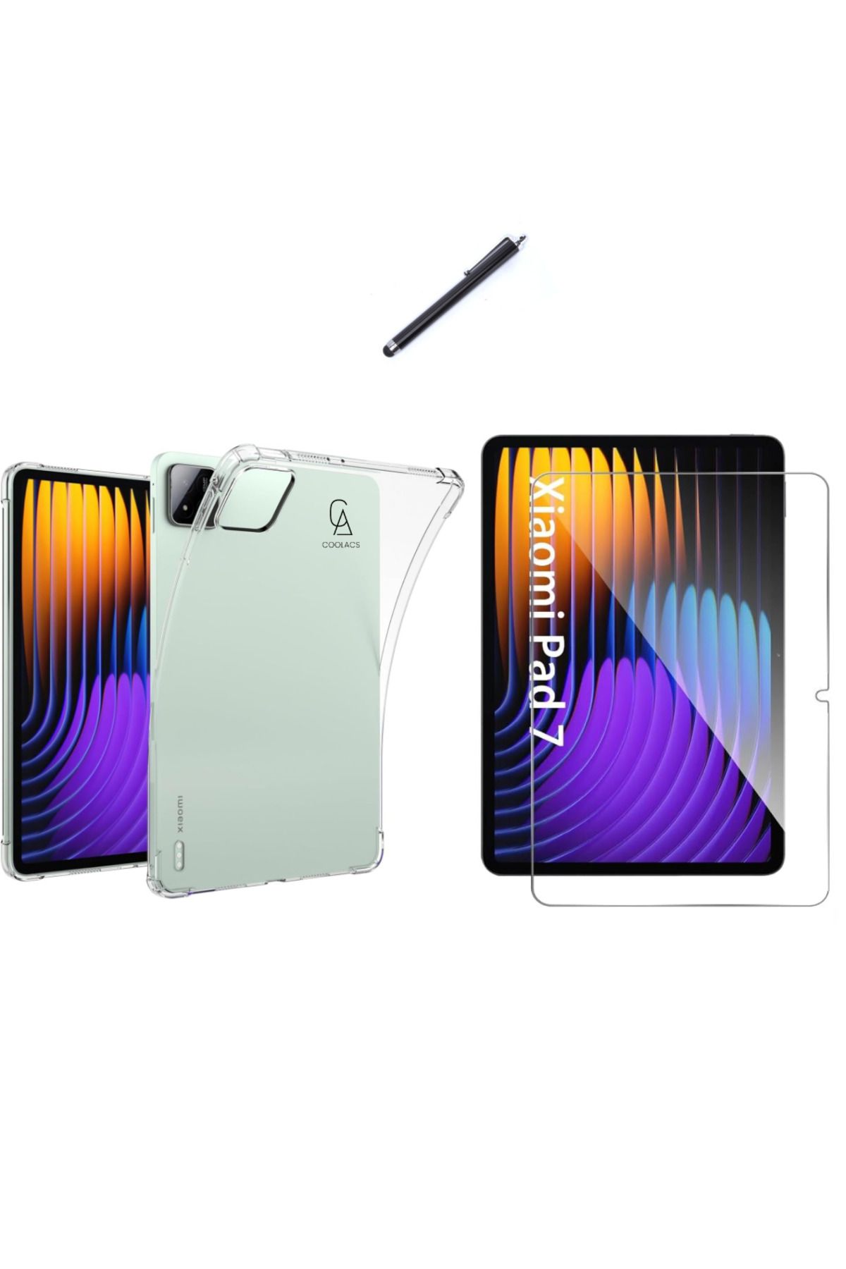 Coolacs Xiaomi Pad 7 11.2 Inç ile Uyumlu Şeffaf Esnek Silikon Tablet Kılıfı Ekran Koruyucu ve Kalem