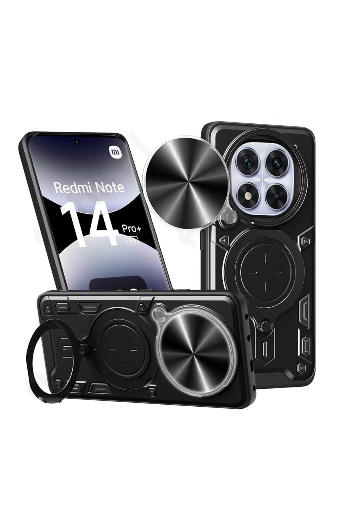 Microcase Xiaomi Redmi Note 14 Pro Plus 5G ile Uyumlu Kamera Kapaklı Yüzük Standlı Kılıf-AL5129