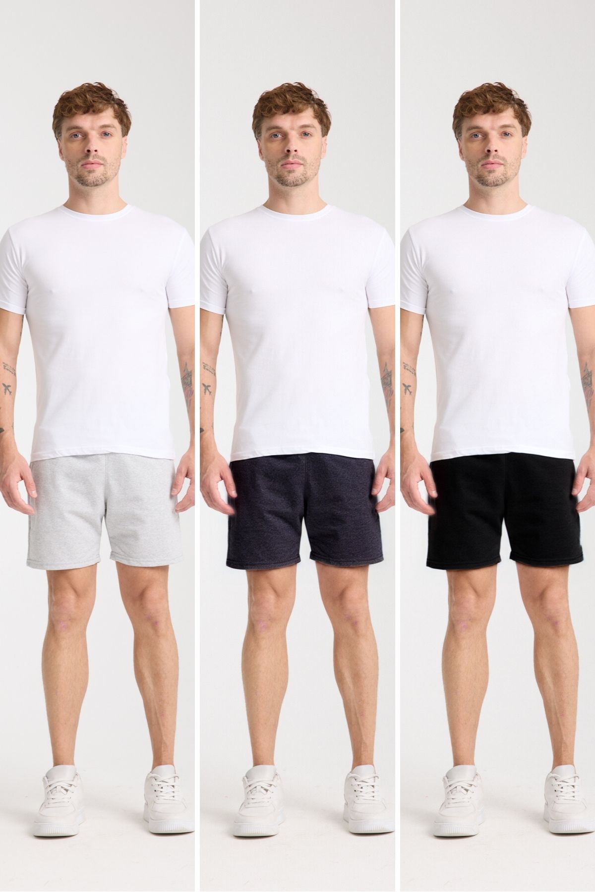 atlanticsport Erkek kısa boy 3 lü süper avantaj set yan cepli mevsimlik basic penye şort