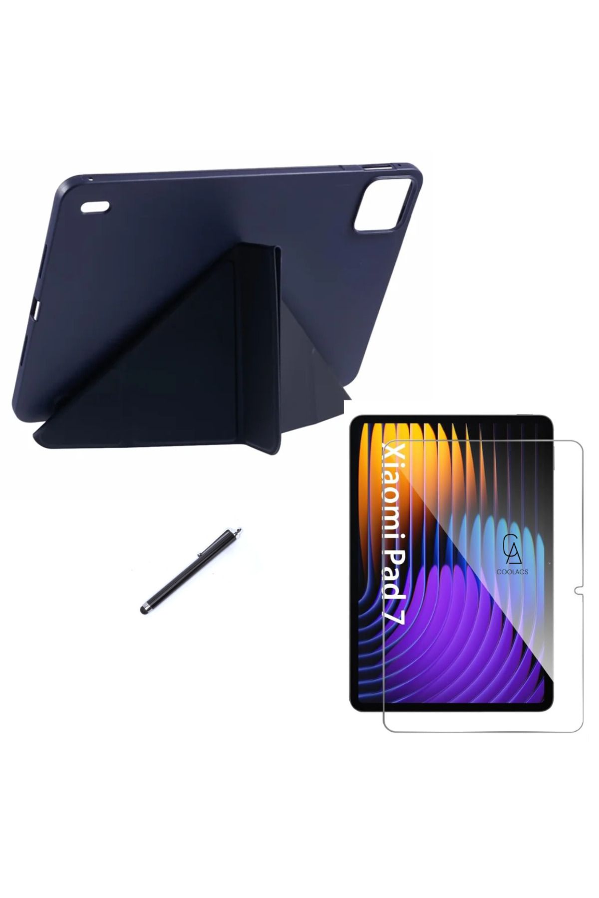 Coolacs Xiaomi Pad 7 Pro 11.2 inç Uyumlu Tri Fold Kalemlikli Tablet Kılıfı Ekran Koruyucu Kalem Seti
