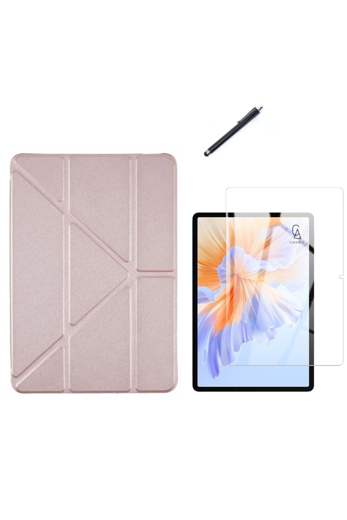 Coolacs Honor Pad V9 11.5 inç Uyumlu Tri Fold Kalemlikli Tablet Kılıfı Ekran Koruyucu Kalem Seti