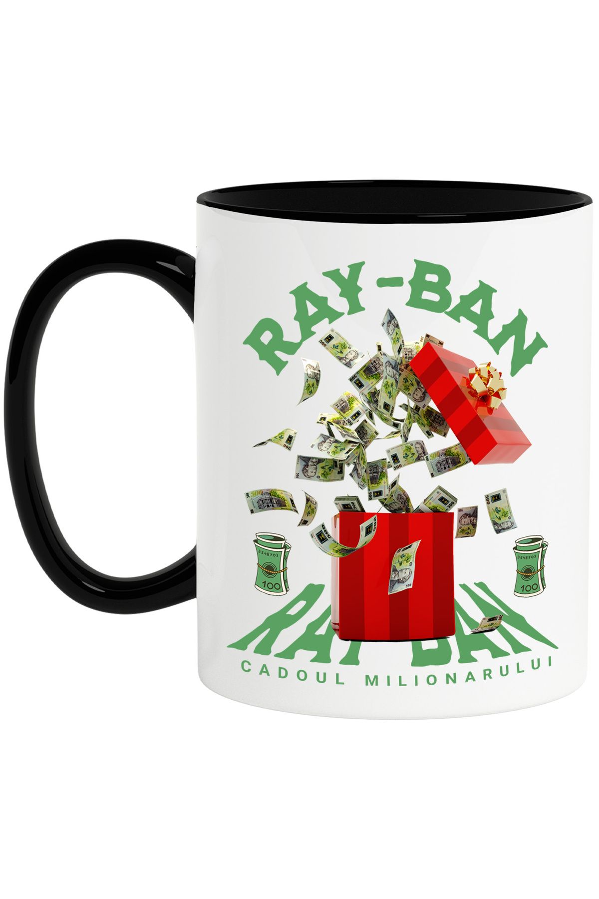 StoryGift Romania Cana _ray-ban_ - Cadoul Milionarului, 330ml, Ceramica Cu Maner Negru, Cu Maner Negru ,stg - One Size