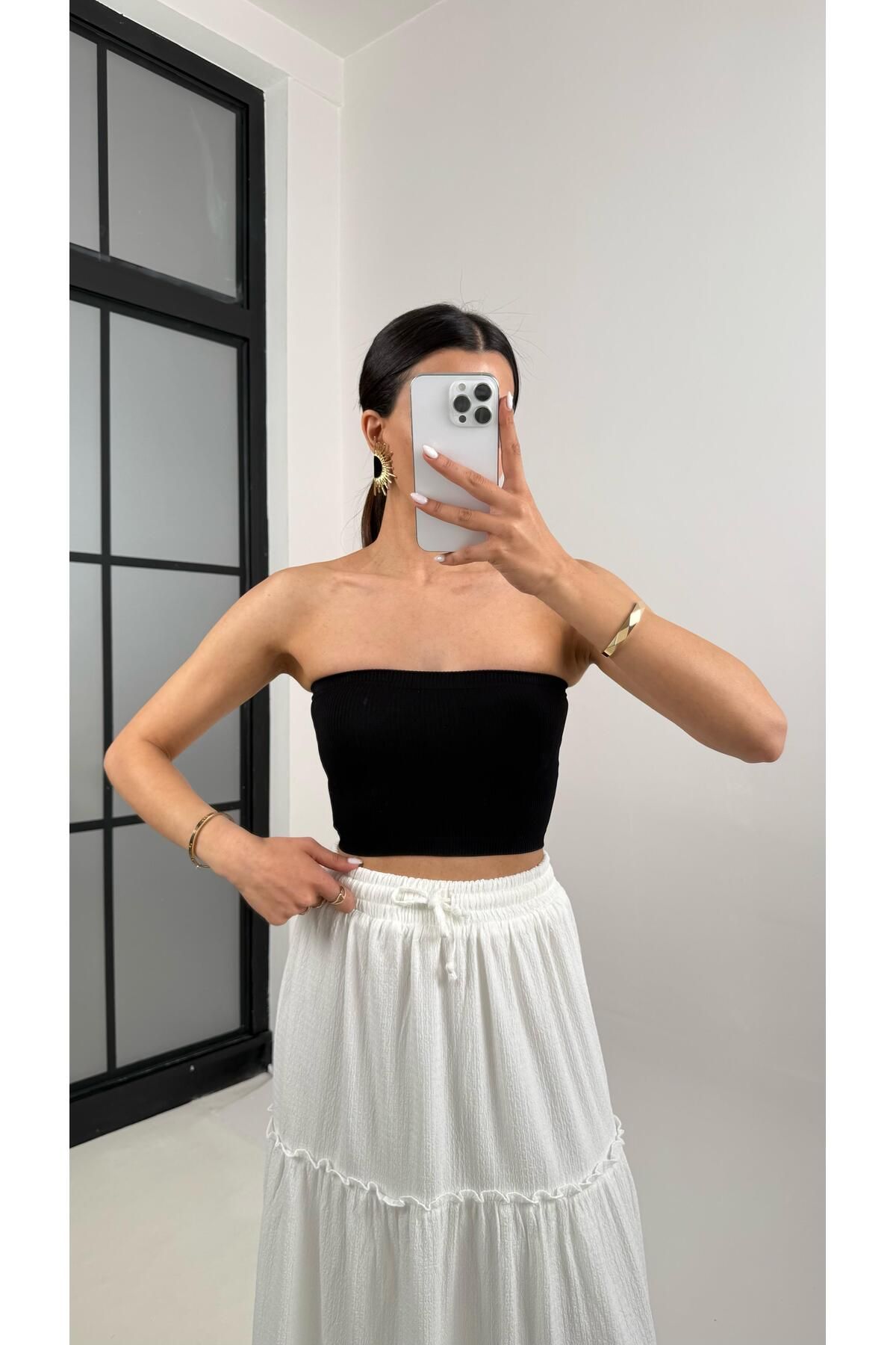 Gaus Siyah Starplez Basic Crop Gaus00350